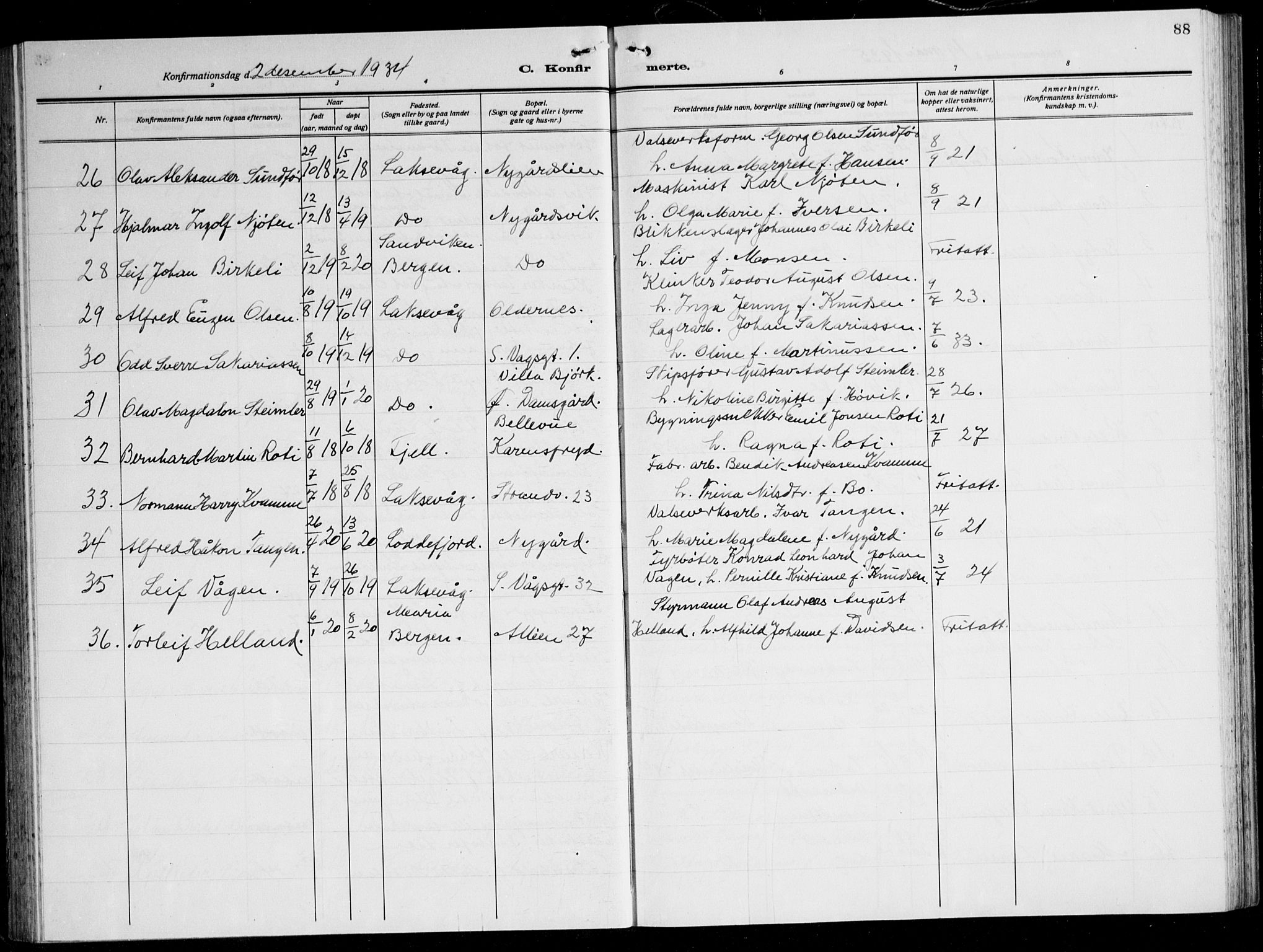 Laksevåg Sokneprestembete, AV/SAB-A-76501/H/Ha/Hab/Haba: Parish register (copy) no. A 10, 1925-1942, p. 88