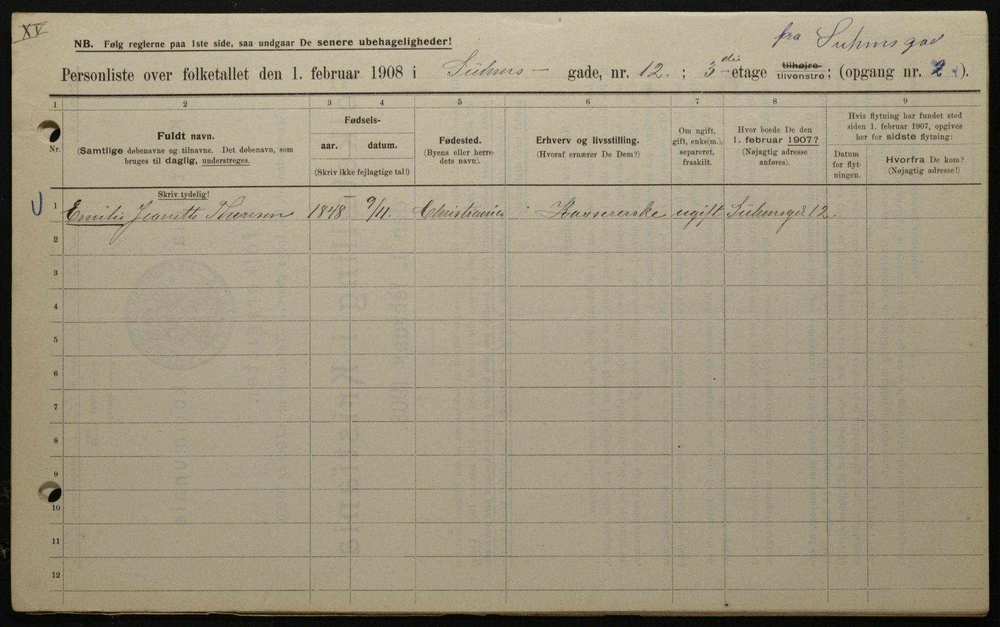 OBA, Municipal Census 1908 for Kristiania, 1908, p. 94094