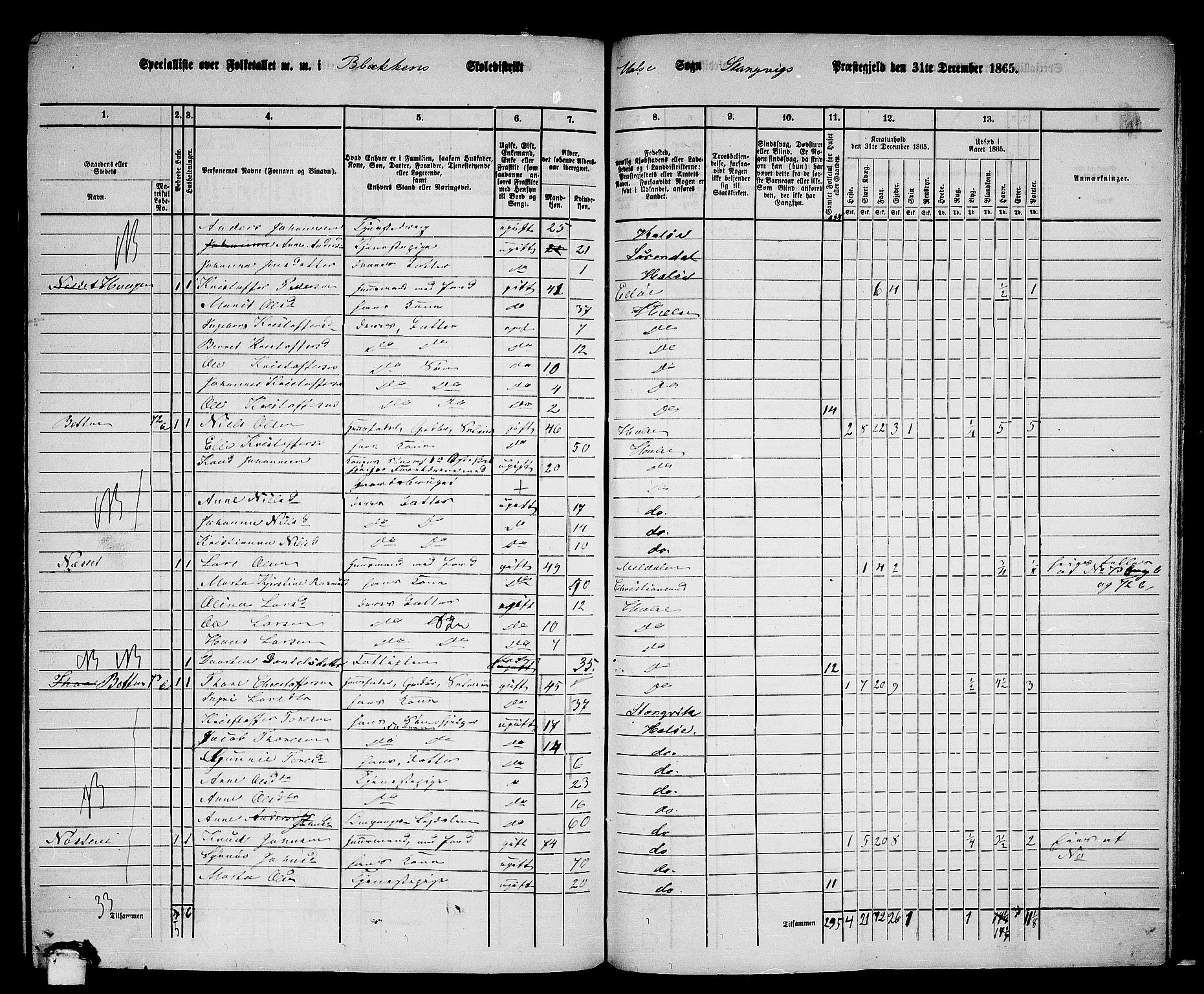 RA, 1865 census for Stangvik, 1865, p. 170