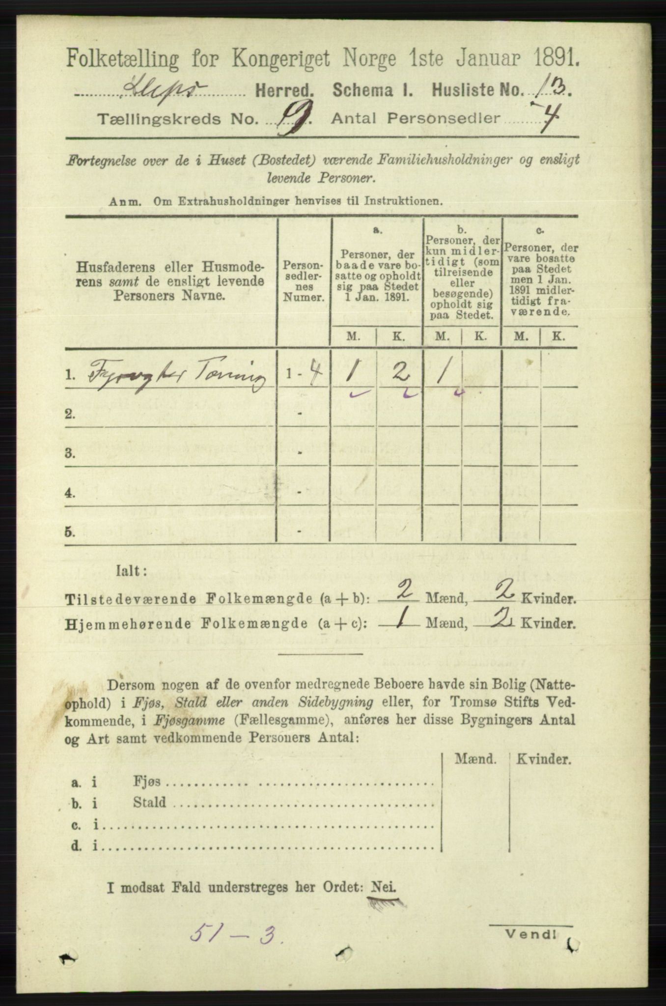 RA, 1891 census for 1120 Klepp, 1891, p. 2721