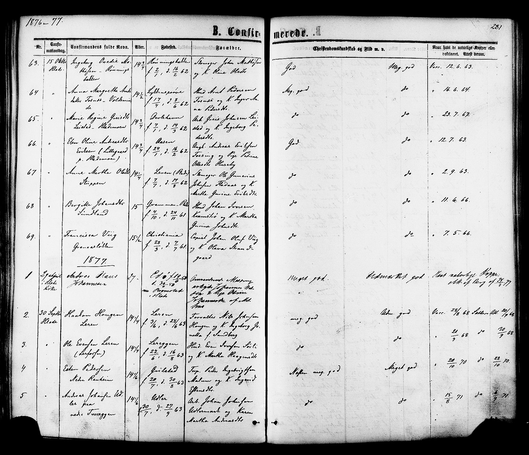 Ministerialprotokoller, klokkerbøker og fødselsregistre - Sør-Trøndelag, SAT/A-1456/606/L0293: Parish register (official) no. 606A08, 1866-1877, p. 281