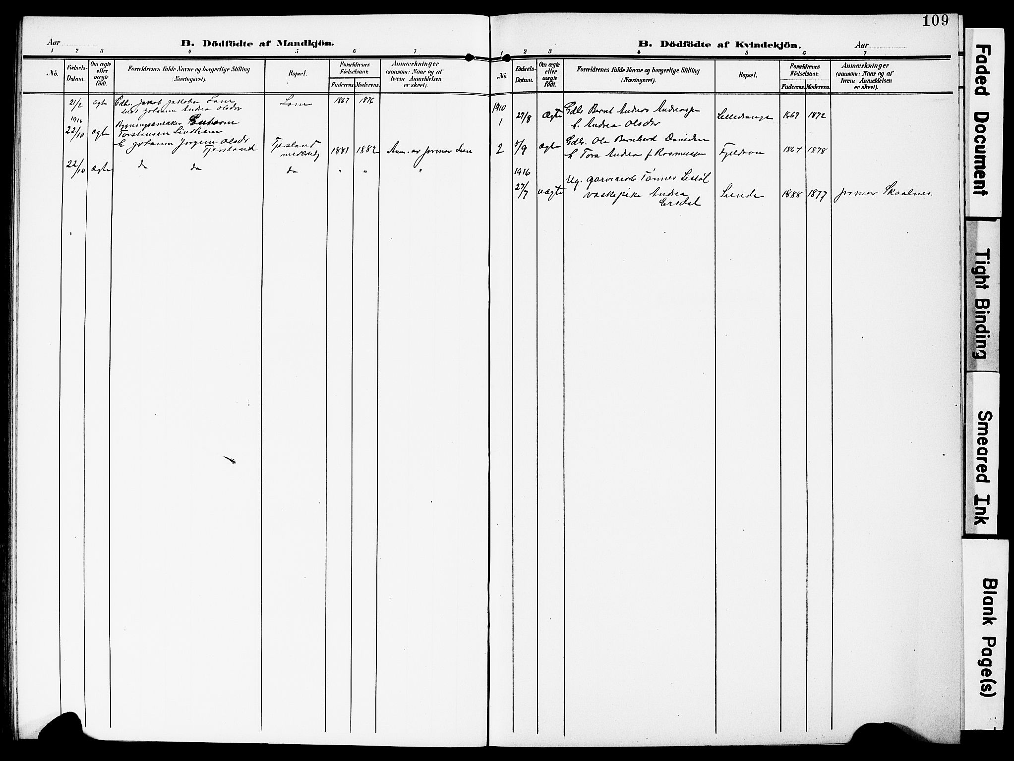 Flekkefjord sokneprestkontor, SAK/1111-0012/F/Fb/Fbc/L0008: Parish register (copy) no. B 8, 1903-1931, p. 109