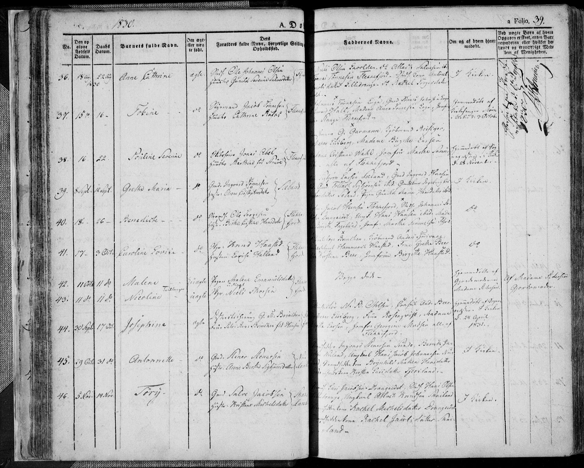 Flekkefjord sokneprestkontor, AV/SAK-1111-0012/F/Fa/Fac/L0003: Parish register (official) no. A 3, 1826-1841, p. 39