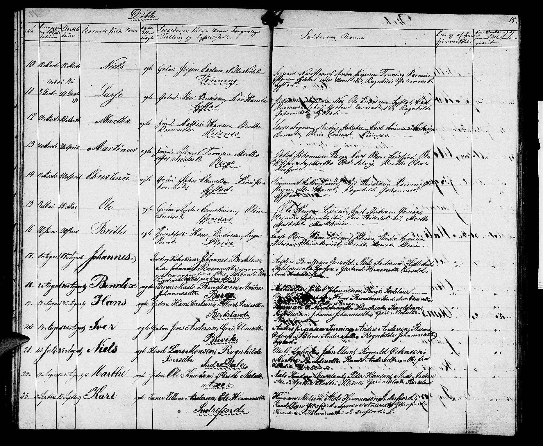 Hyllestad sokneprestembete, SAB/A-80401: Parish register (copy) no. A 1, 1853-1875, p. 15