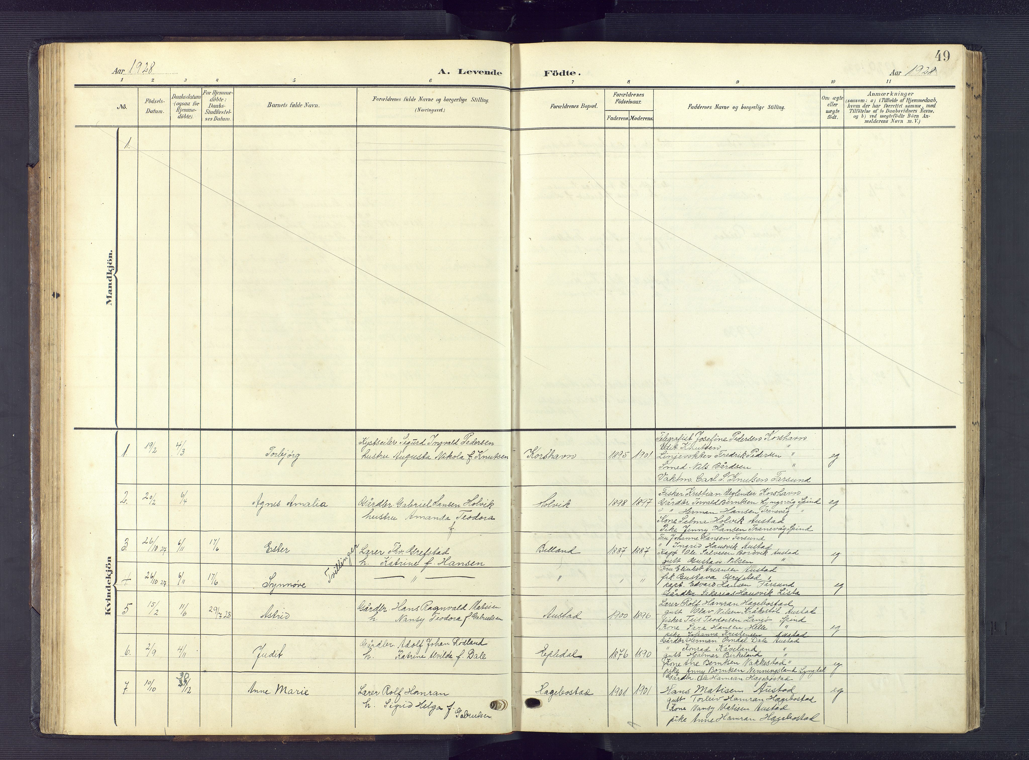 Lyngdal sokneprestkontor, AV/SAK-1111-0029/F/Fb/Fba/L0004: Parish register (copy) no. B 4, 1904-1950, p. 49