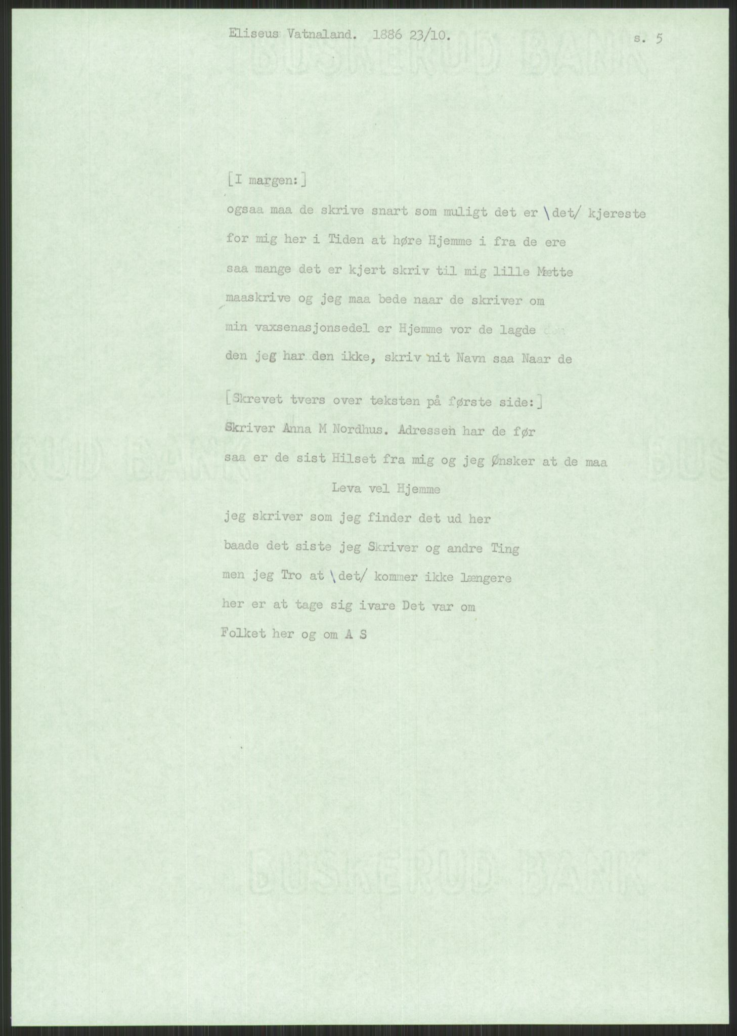 Samlinger til kildeutgivelse, Amerikabrevene, AV/RA-EA-4057/F/L0030: Innlån fra Rogaland: Vatnaland - Øverland, 1838-1914, p. 101