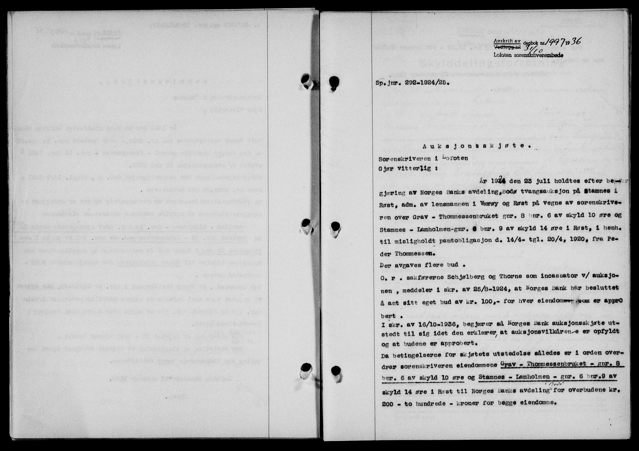 Lofoten sorenskriveri, SAT/A-0017/1/2/2C/L0001a: Mortgage book no. 1a, 1936-1937, Diary no: : 1997/1936