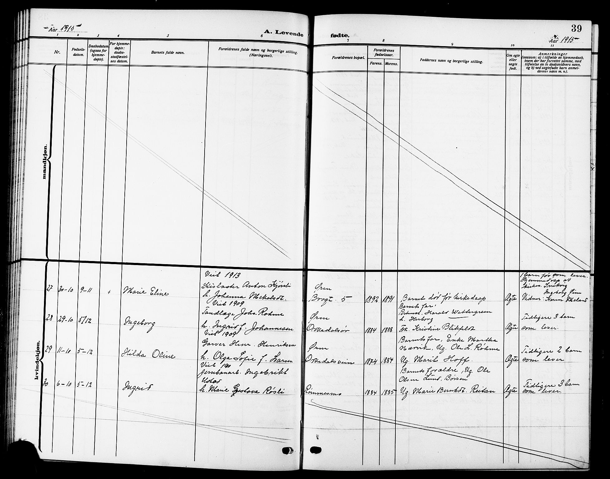 Ministerialprotokoller, klokkerbøker og fødselsregistre - Sør-Trøndelag, SAT/A-1456/669/L0831: Parish register (copy) no. 669C01, 1909-1924, p. 39