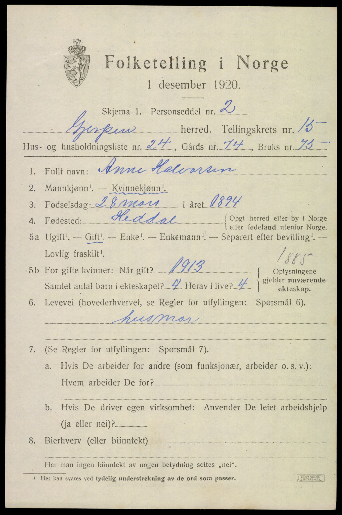 SAKO, 1920 census for Gjerpen, 1920, p. 17502