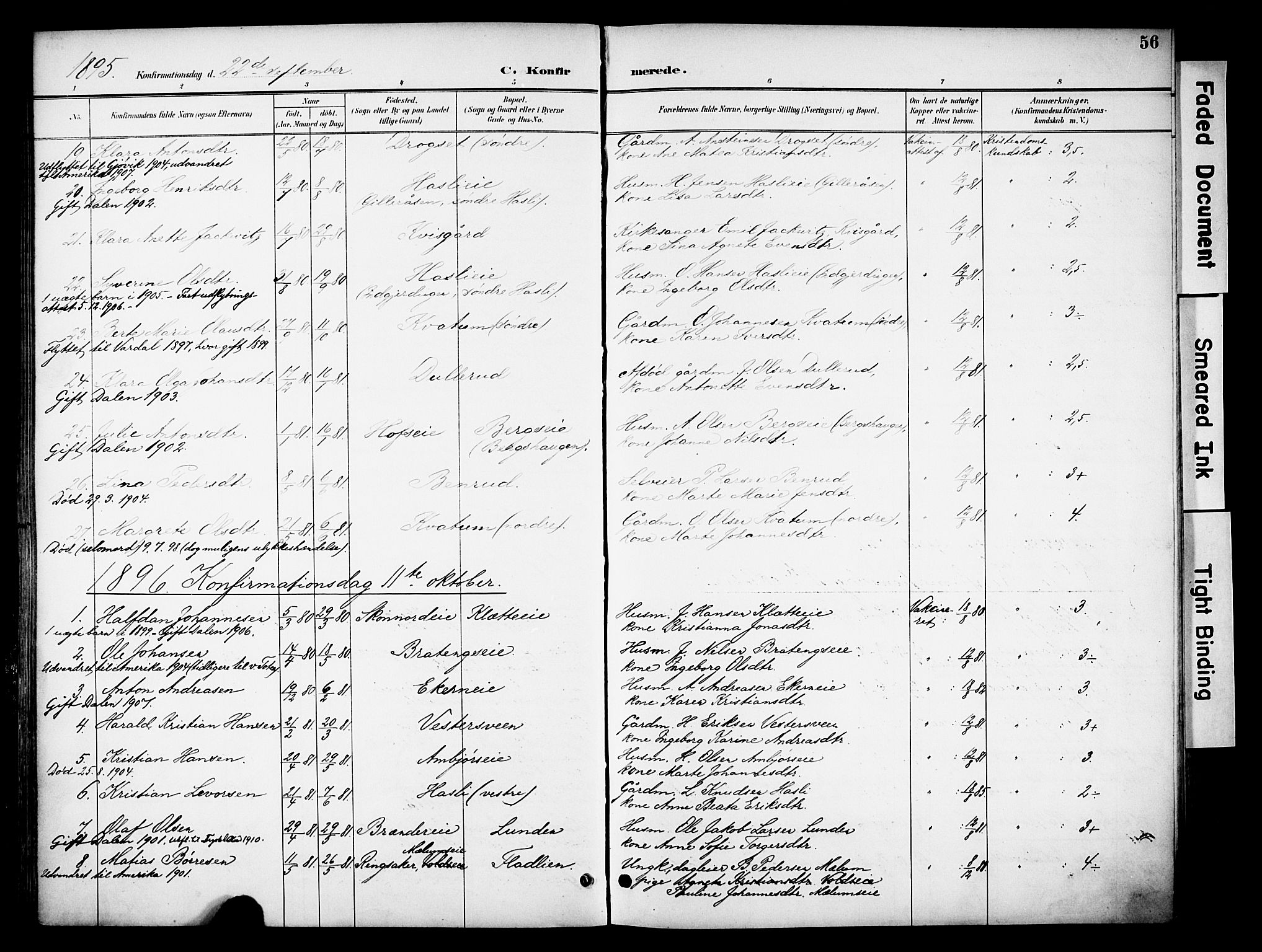 Biri prestekontor, SAH/PREST-096/H/Ha/Haa/L0008: Parish register (official) no. 8, 1894-1901, p. 56