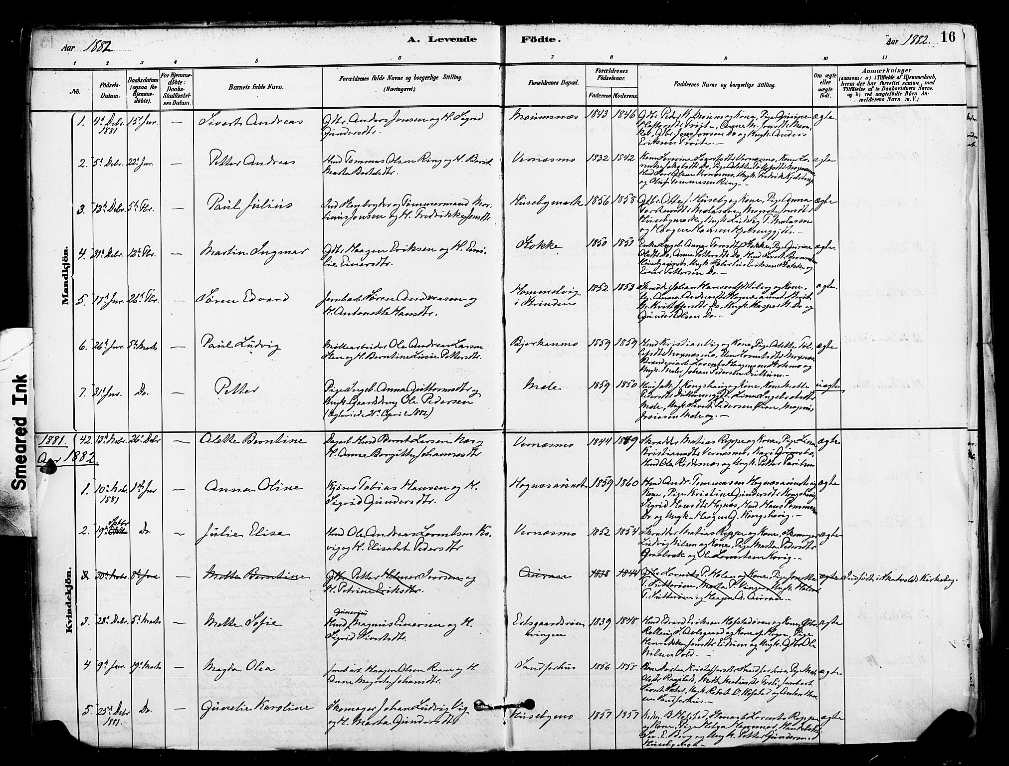 Ministerialprotokoller, klokkerbøker og fødselsregistre - Nord-Trøndelag, SAT/A-1458/709/L0077: Parish register (official) no. 709A17, 1880-1895, p. 16