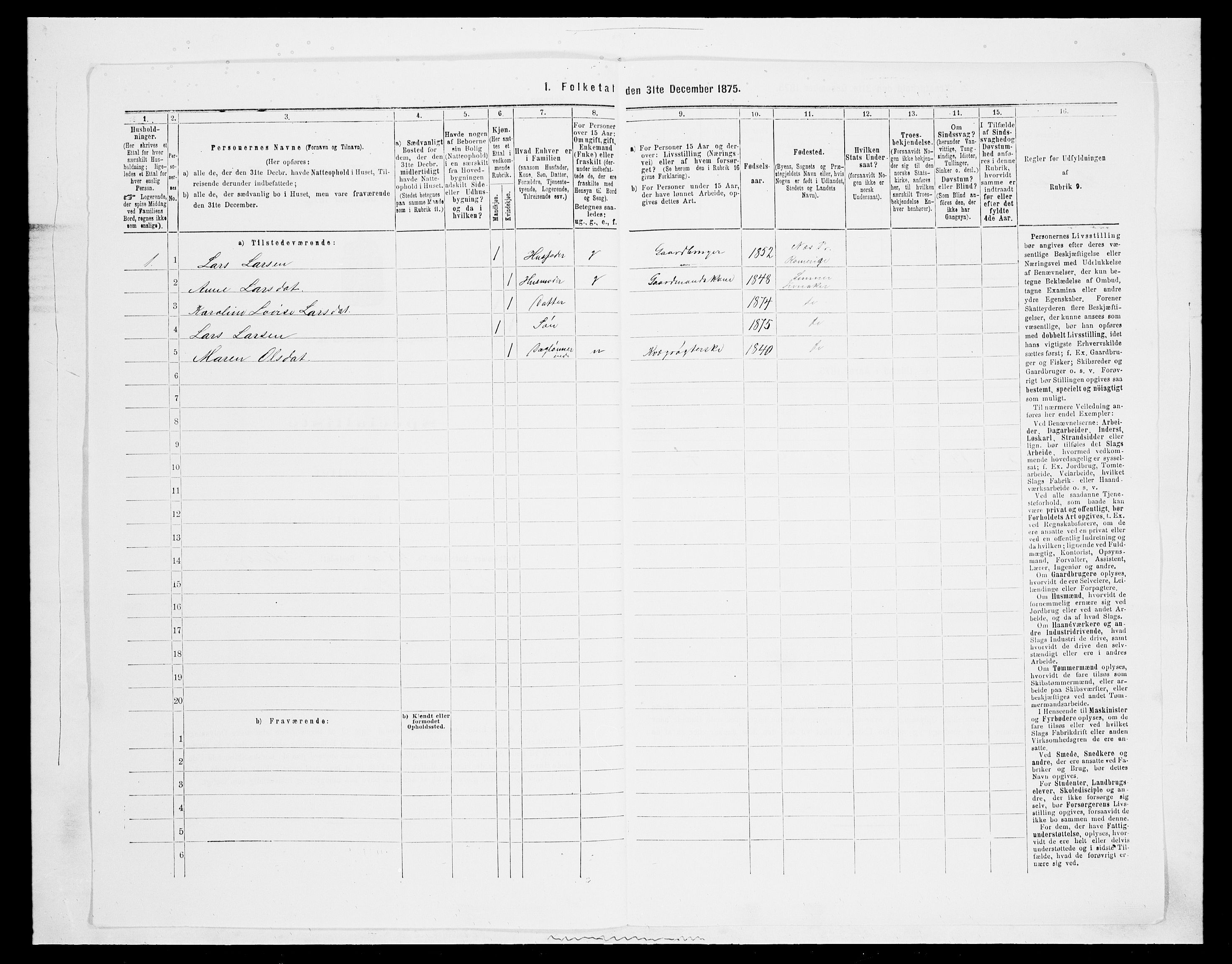 SAH, 1875 census for 0532P Jevnaker, 1875, p. 271