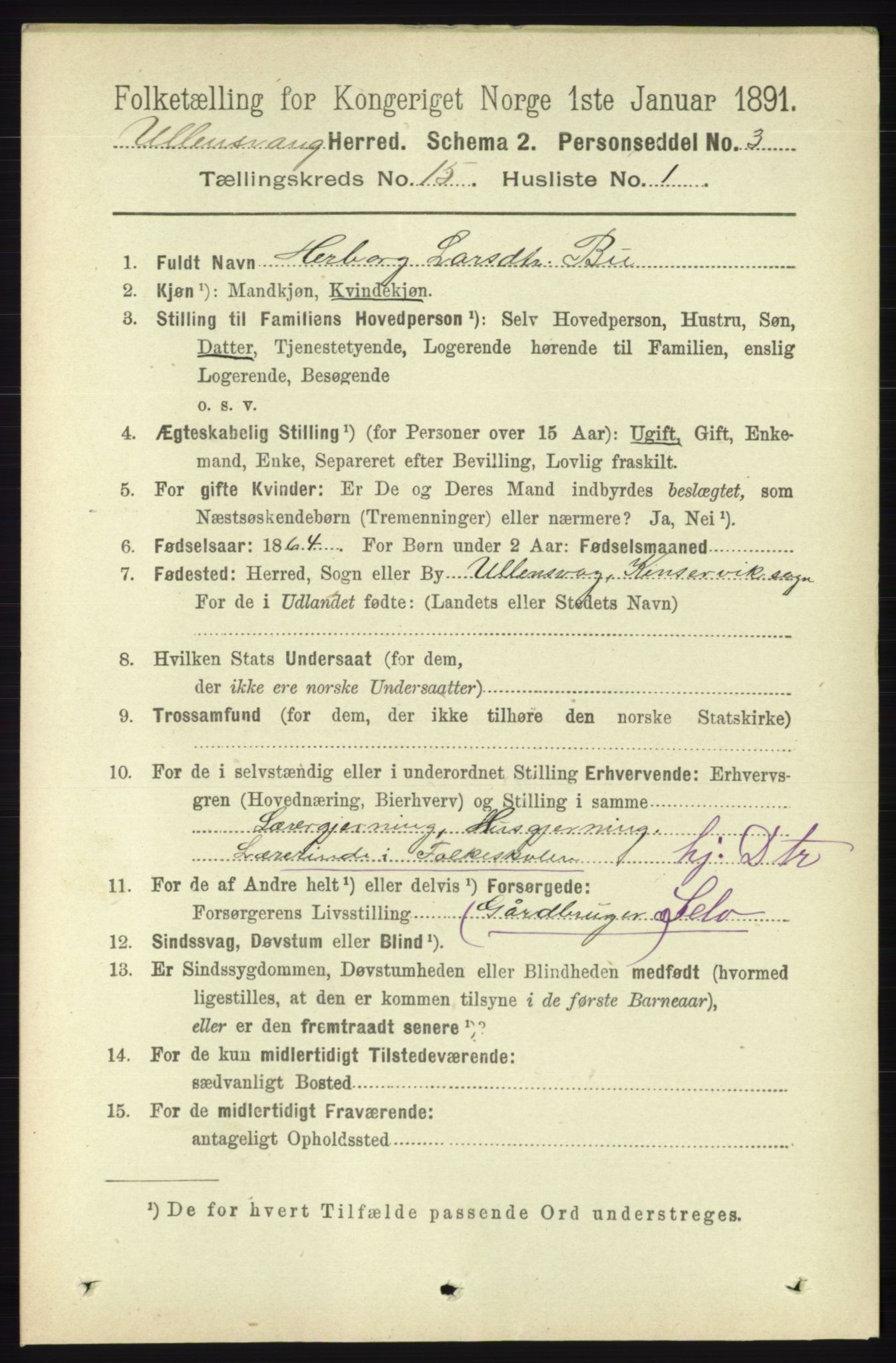 RA, 1891 census for 1230 Ullensvang, 1891, p. 5903