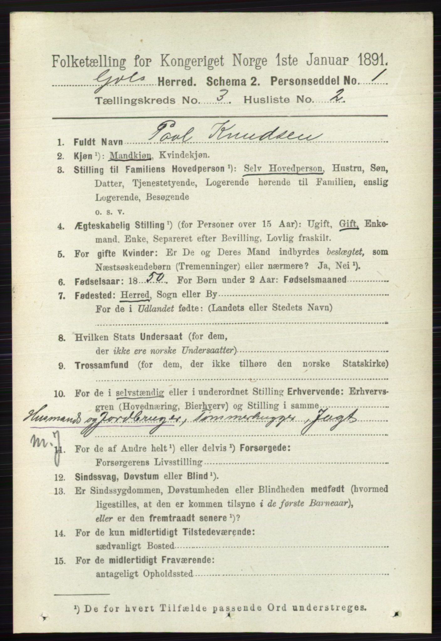 RA, 1891 census for 0617 Gol og Hemsedal, 1891, p. 1280