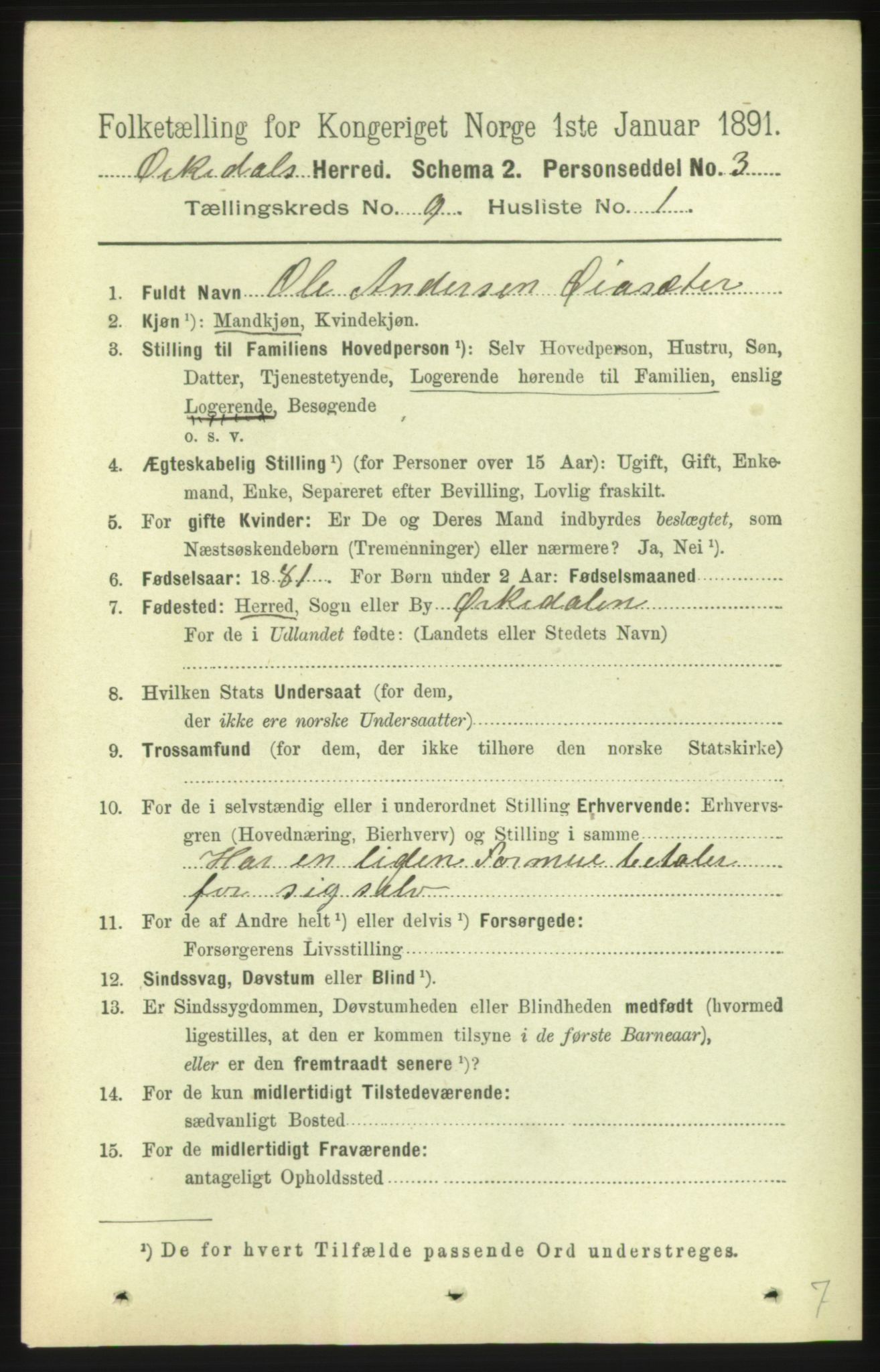 RA, 1891 census for 1638 Orkdal, 1891, p. 4272