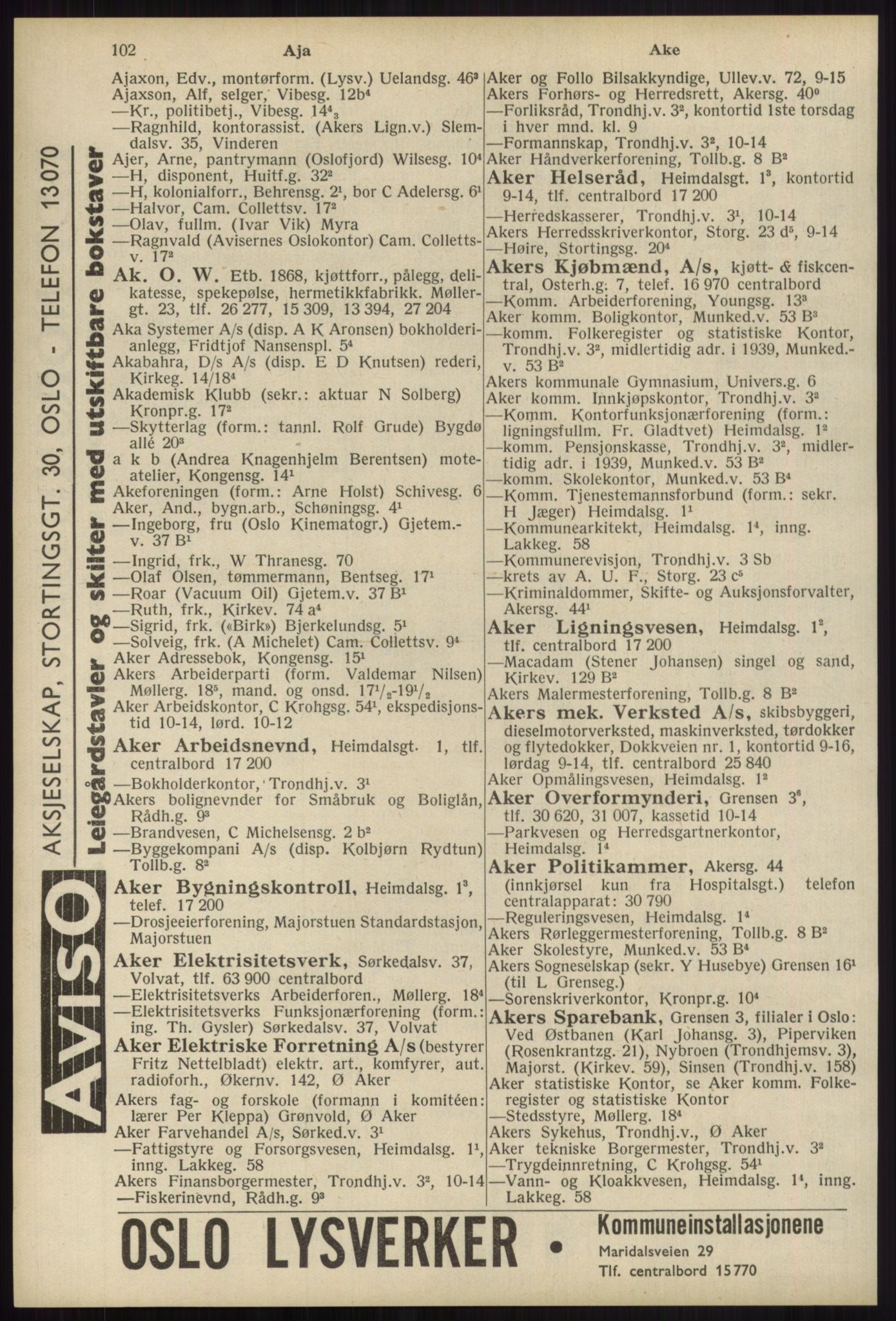 Kristiania/Oslo adressebok, PUBL/-, 1939, p. 102