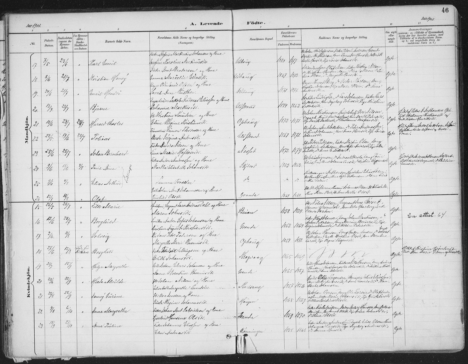 Ministerialprotokoller, klokkerbøker og fødselsregistre - Sør-Trøndelag, SAT/A-1456/659/L0743: Parish register (official) no. 659A13, 1893-1910, p. 46