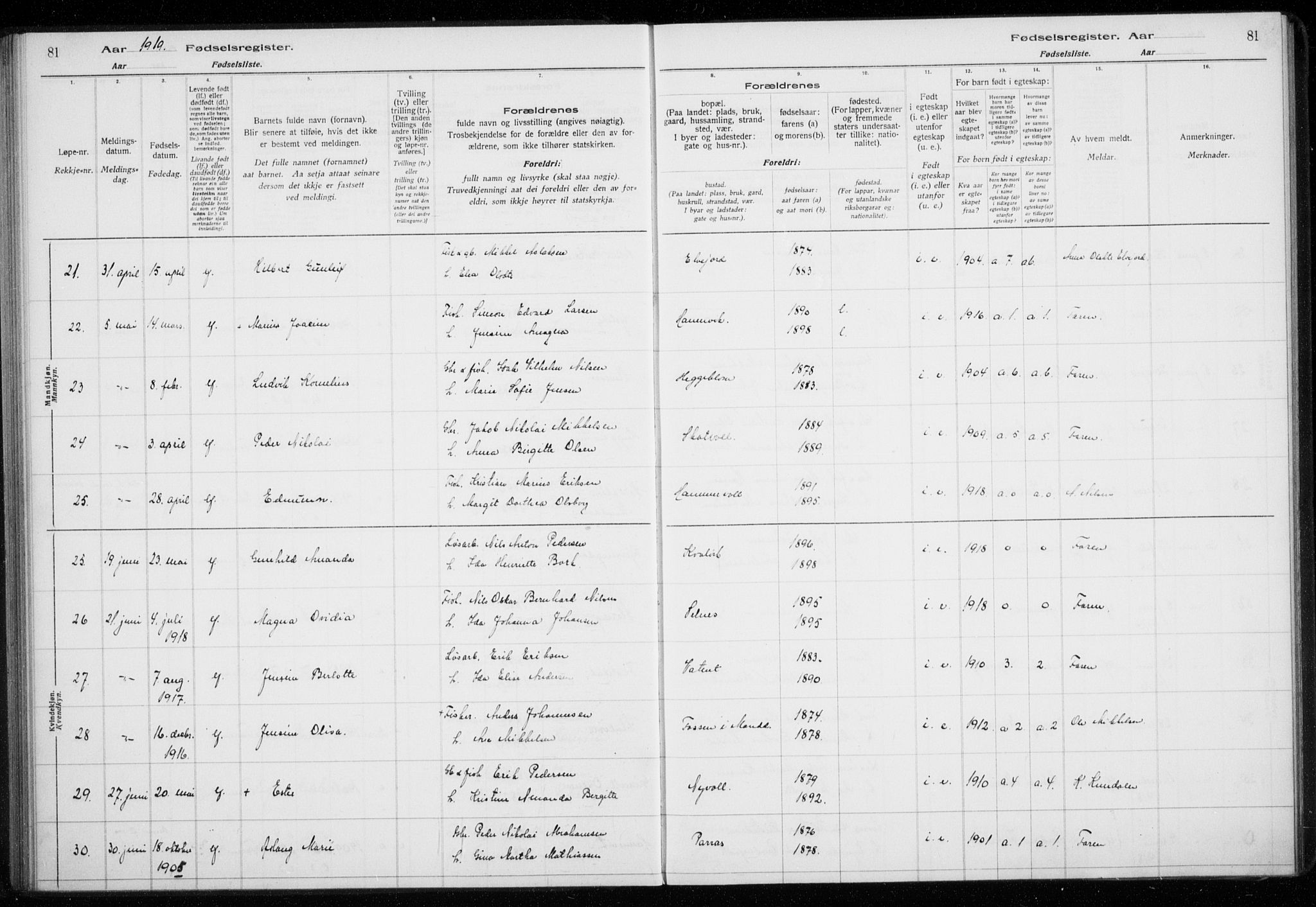 Lyngen sokneprestembete, AV/SATØ-S-1289/I/Ia/L0075: Birth register no. 75, 1916-1924, p. 81