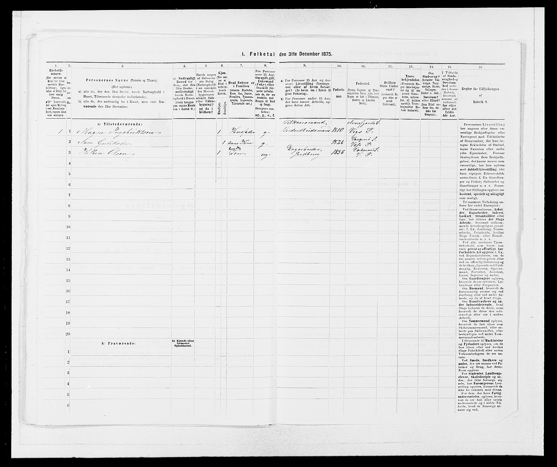 SAB, 1875 census for 1236P Vossestrand, 1875, p. 596