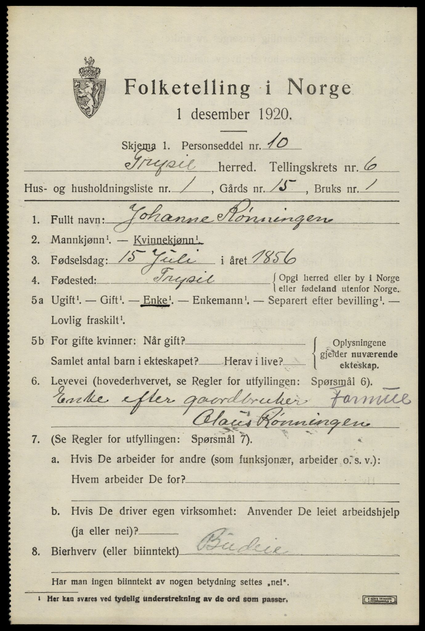 SAH, 1920 census for Trysil, 1920, p. 4547