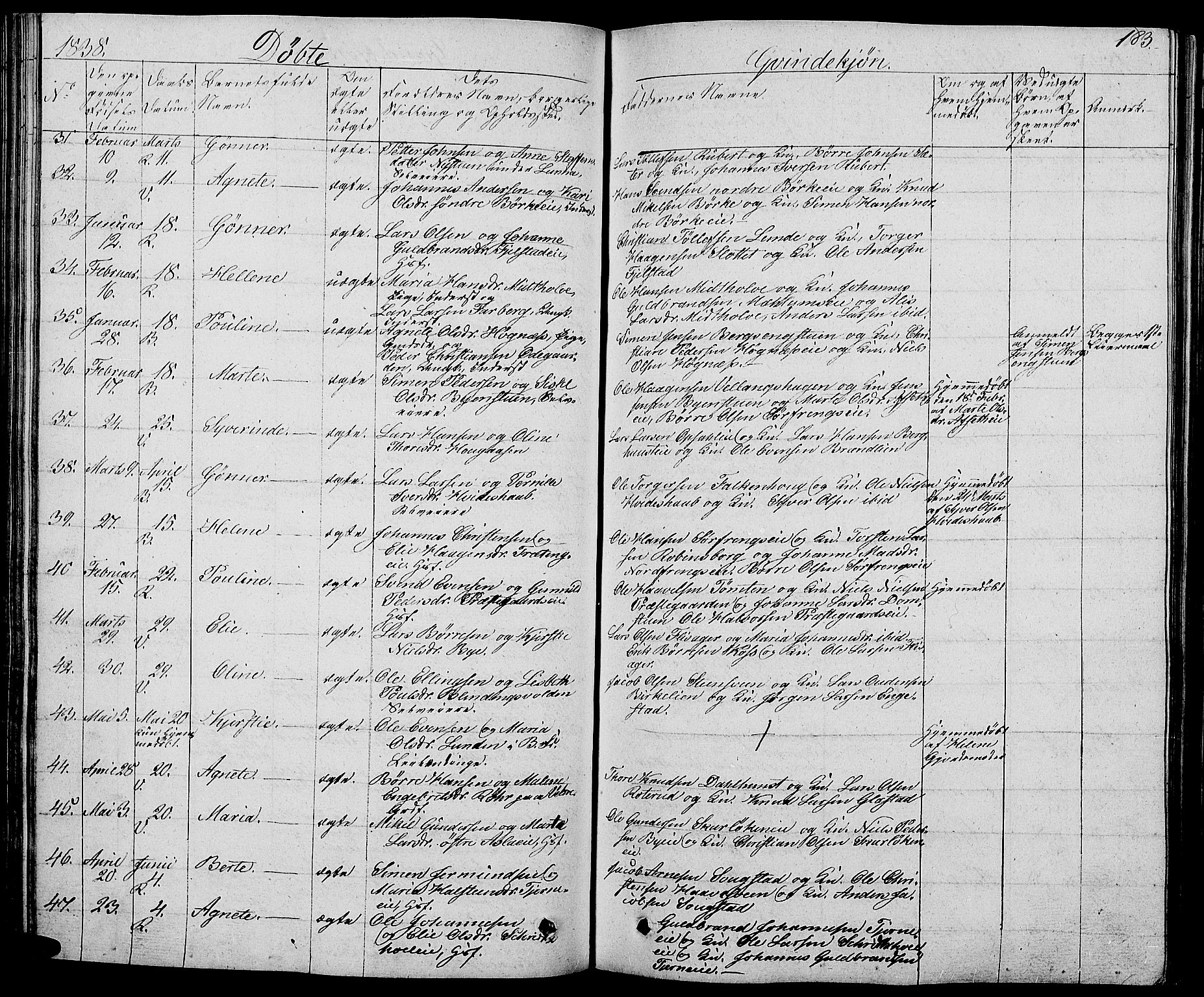 Ringsaker prestekontor, AV/SAH-PREST-014/L/La/L0004: Parish register (copy) no. 4, 1827-1838, p. 183