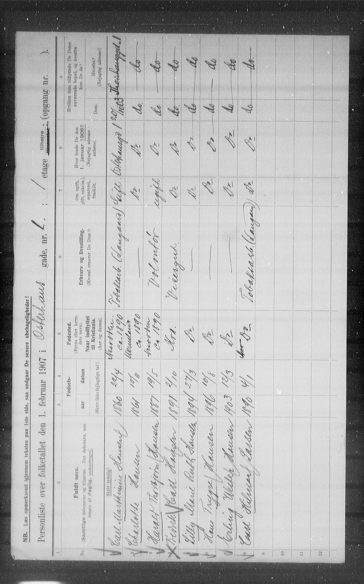 OBA, Municipal Census 1907 for Kristiania, 1907, p. 39609