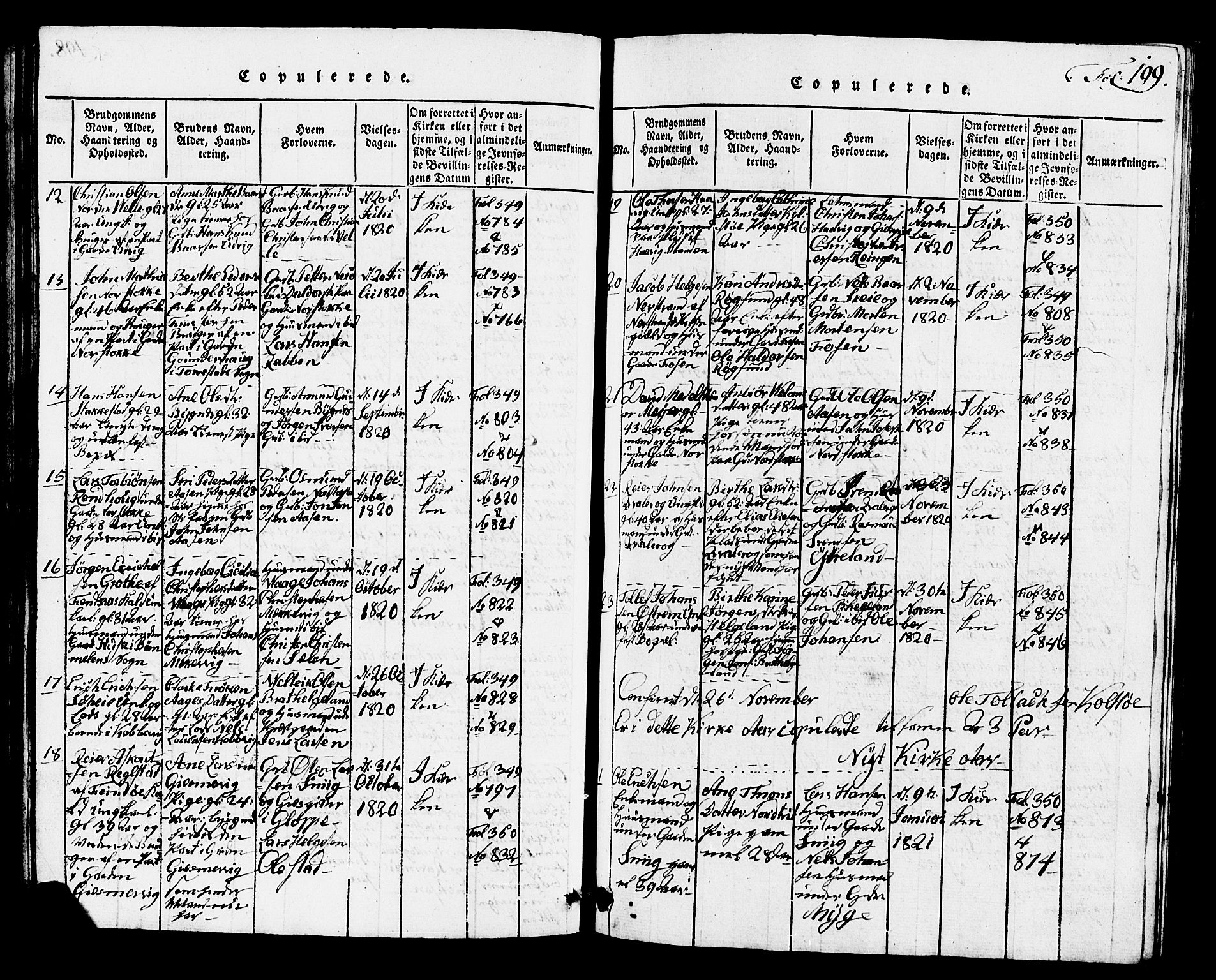 Avaldsnes sokneprestkontor, SAST/A -101851/H/Ha/Hab/L0001: Parish register (copy) no. B 1, 1816-1825, p. 199