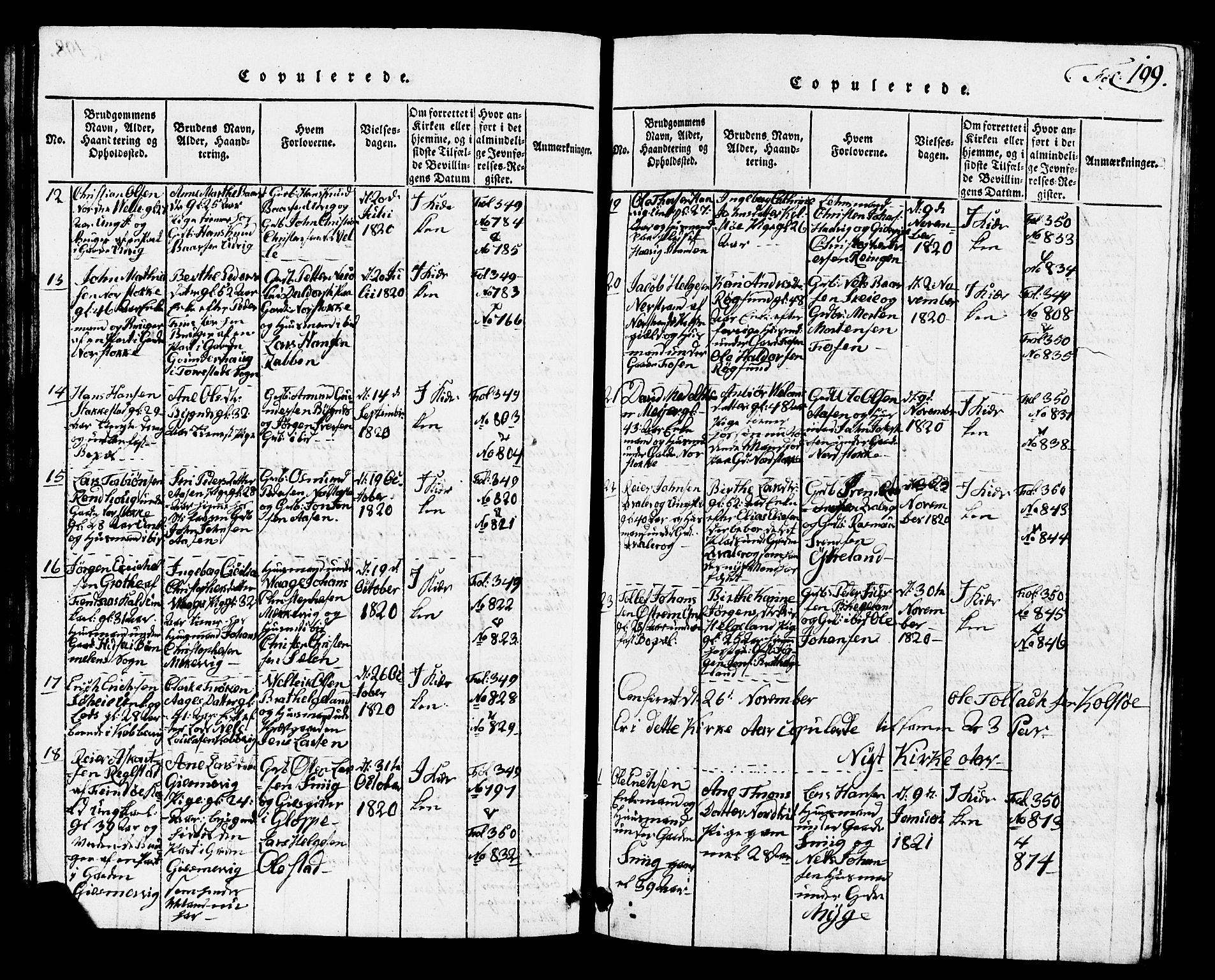 Avaldsnes sokneprestkontor, AV/SAST-A -101851/H/Ha/Hab/L0001: Parish register (copy) no. B 1, 1816-1825, p. 199