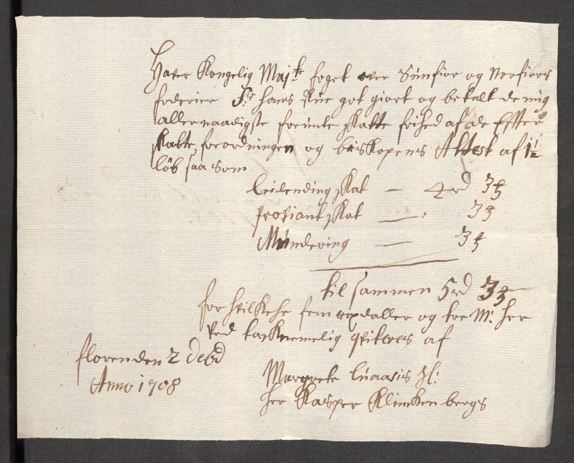 Rentekammeret inntil 1814, Reviderte regnskaper, Fogderegnskap, AV/RA-EA-4092/R53/L3431: Fogderegnskap Sunn- og Nordfjord, 1708, p. 185