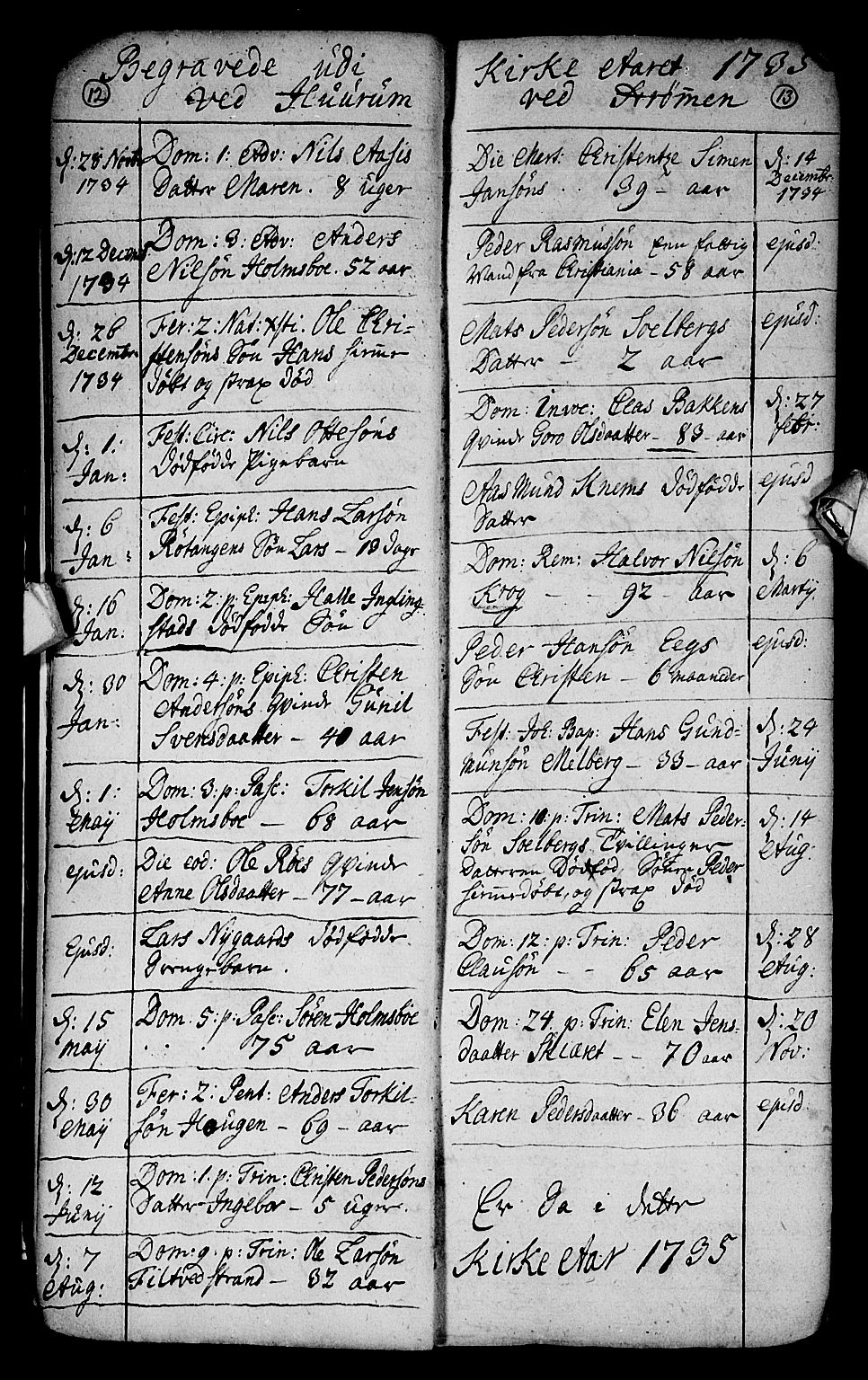 Hurum kirkebøker, AV/SAKO-A-229/F/Fa/L0004: Parish register (official) no. 4, 1733-1757, p. 12-13