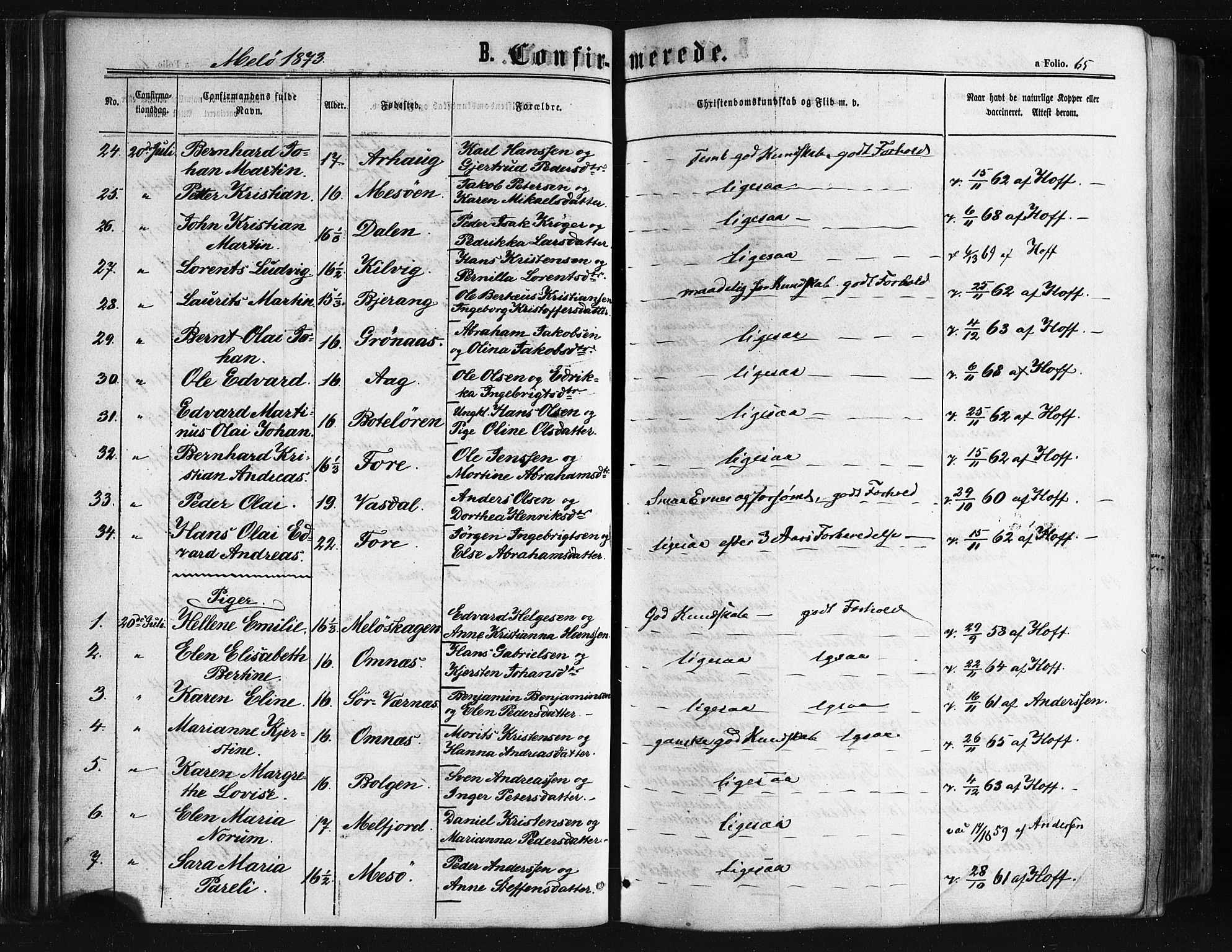 Ministerialprotokoller, klokkerbøker og fødselsregistre - Nordland, SAT/A-1459/841/L0607: Parish register (official) no. 841A11 /2, 1863-1877, p. 65