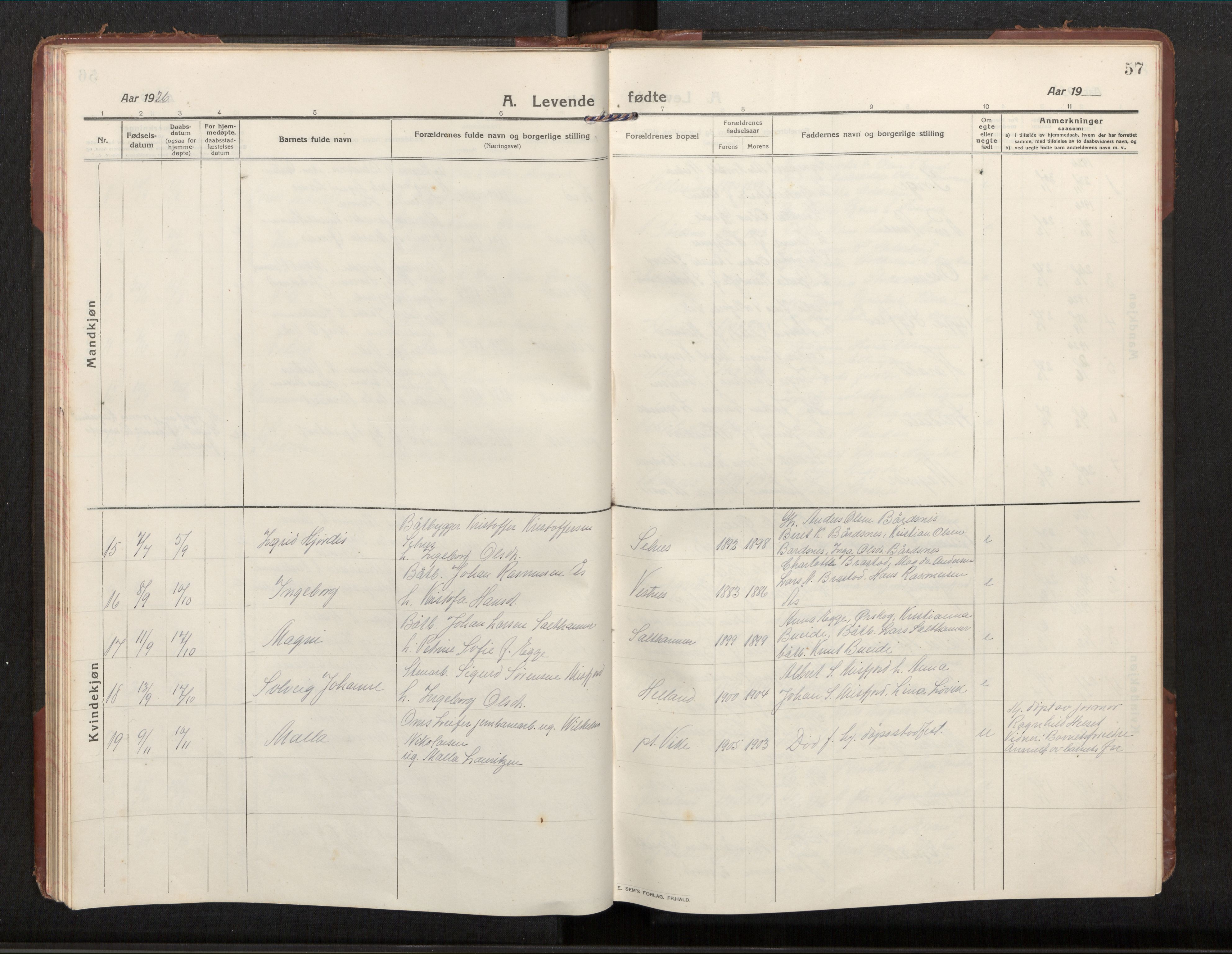 Ministerialprotokoller, klokkerbøker og fødselsregistre - Møre og Romsdal, SAT/A-1454/539/L0536a: Parish register (copy) no. 539C03, 1912-1936, p. 57