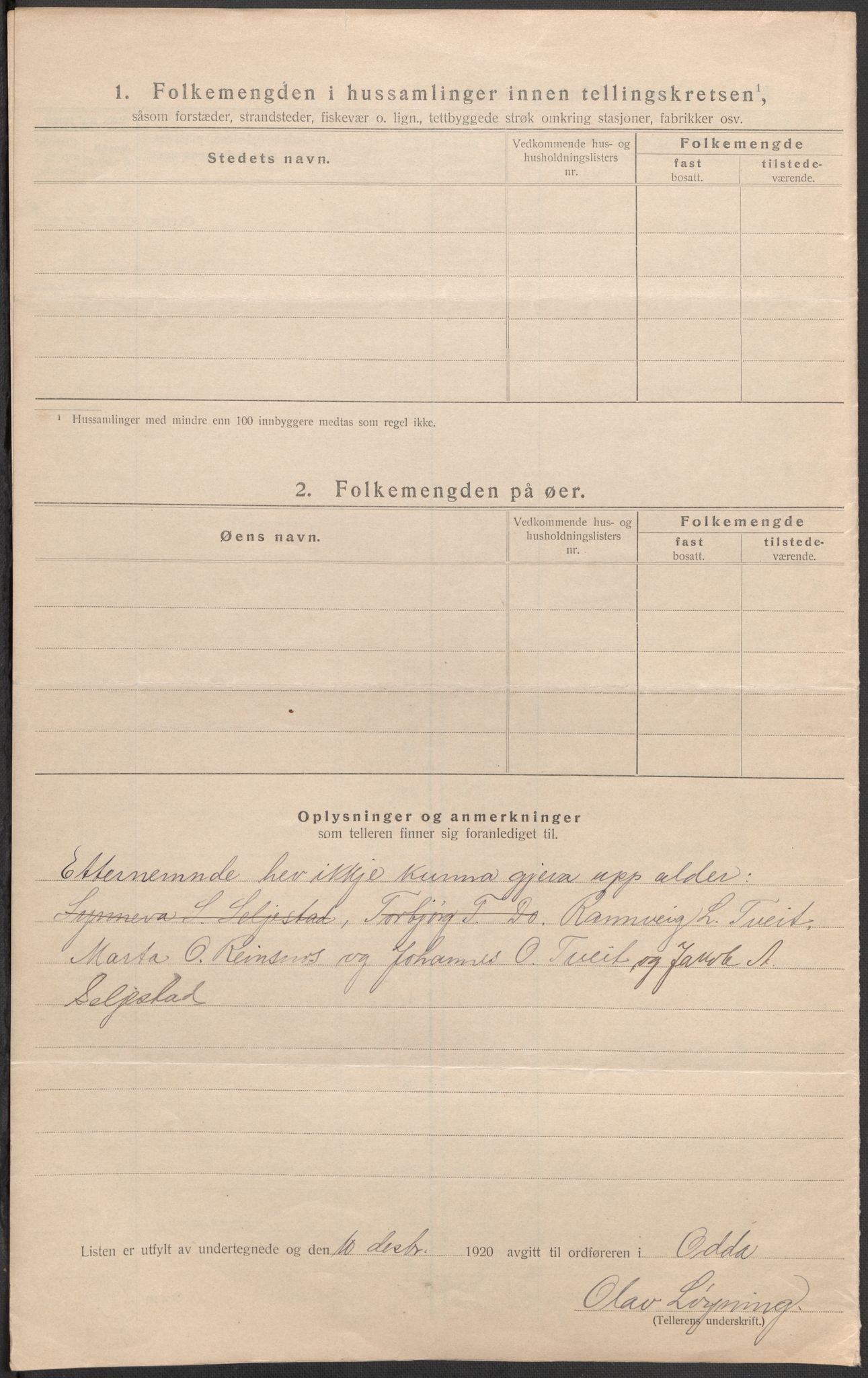 SAB, 1920 census for Odda, 1920, p. 7