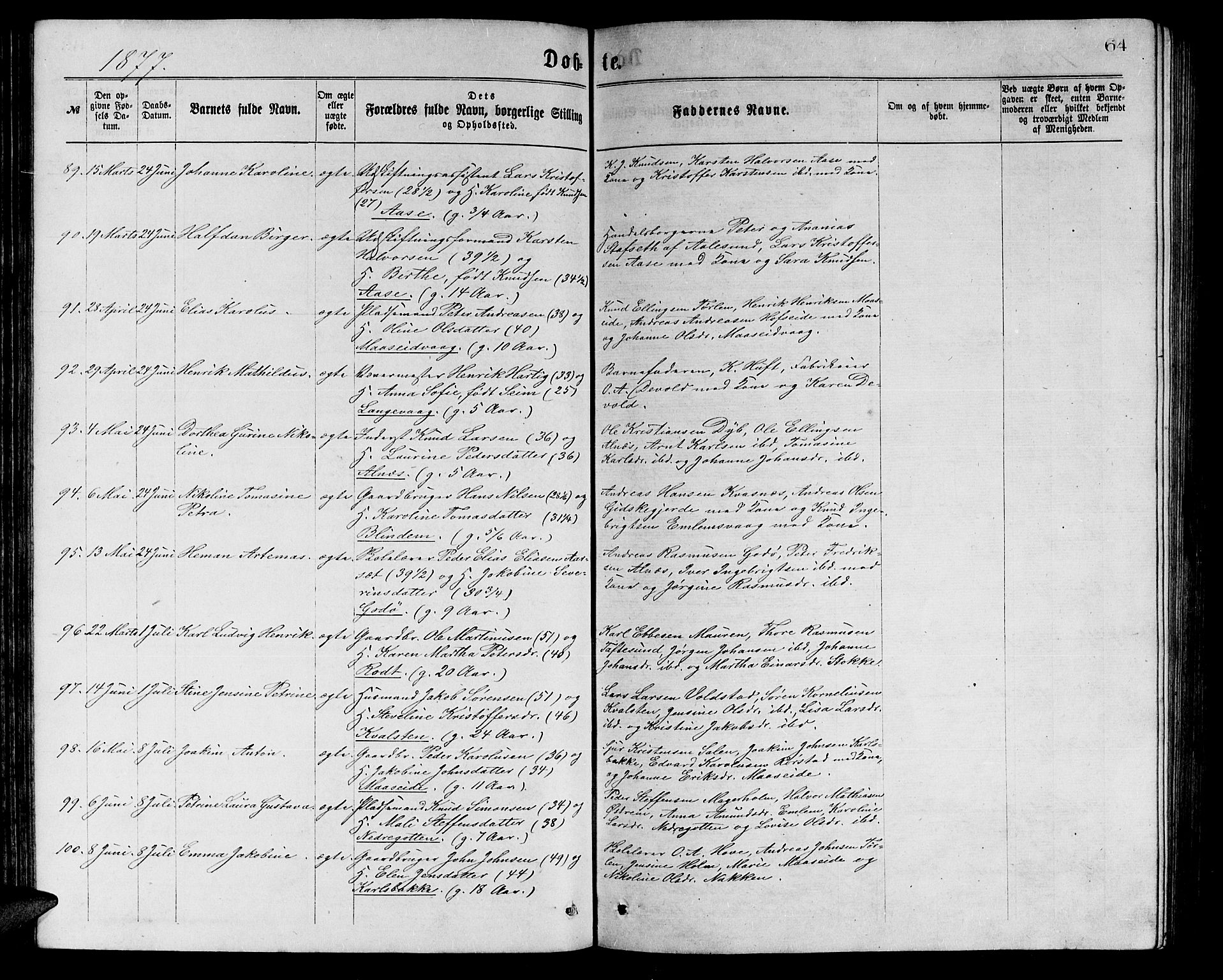 Ministerialprotokoller, klokkerbøker og fødselsregistre - Møre og Romsdal, AV/SAT-A-1454/528/L0429: Parish register (copy) no. 528C10, 1872-1886, p. 64