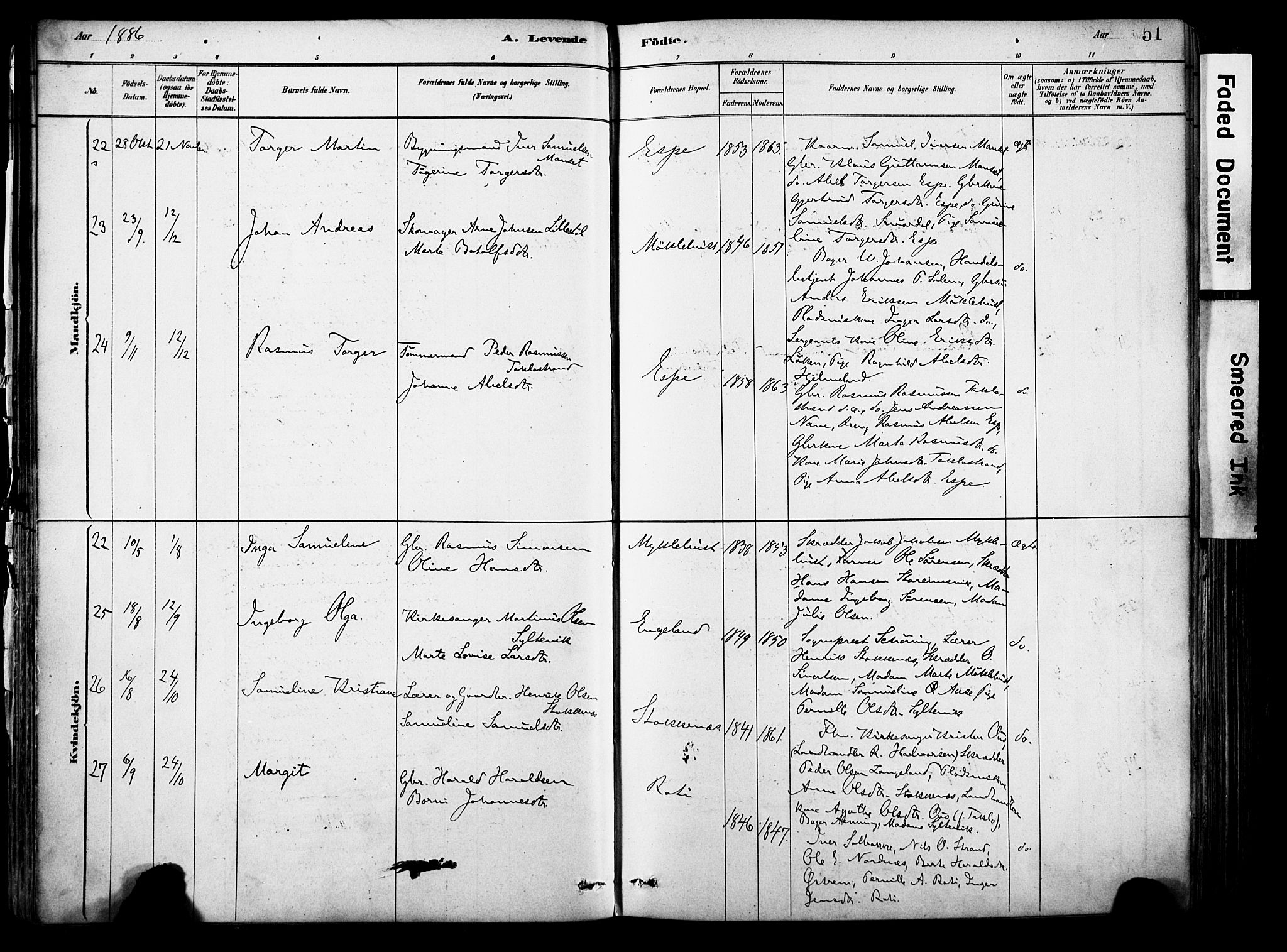 Eid sokneprestembete, SAB/A-82301/H/Haa/Haab/L0001: Parish register (official) no. B 1, 1879-1906, p. 51