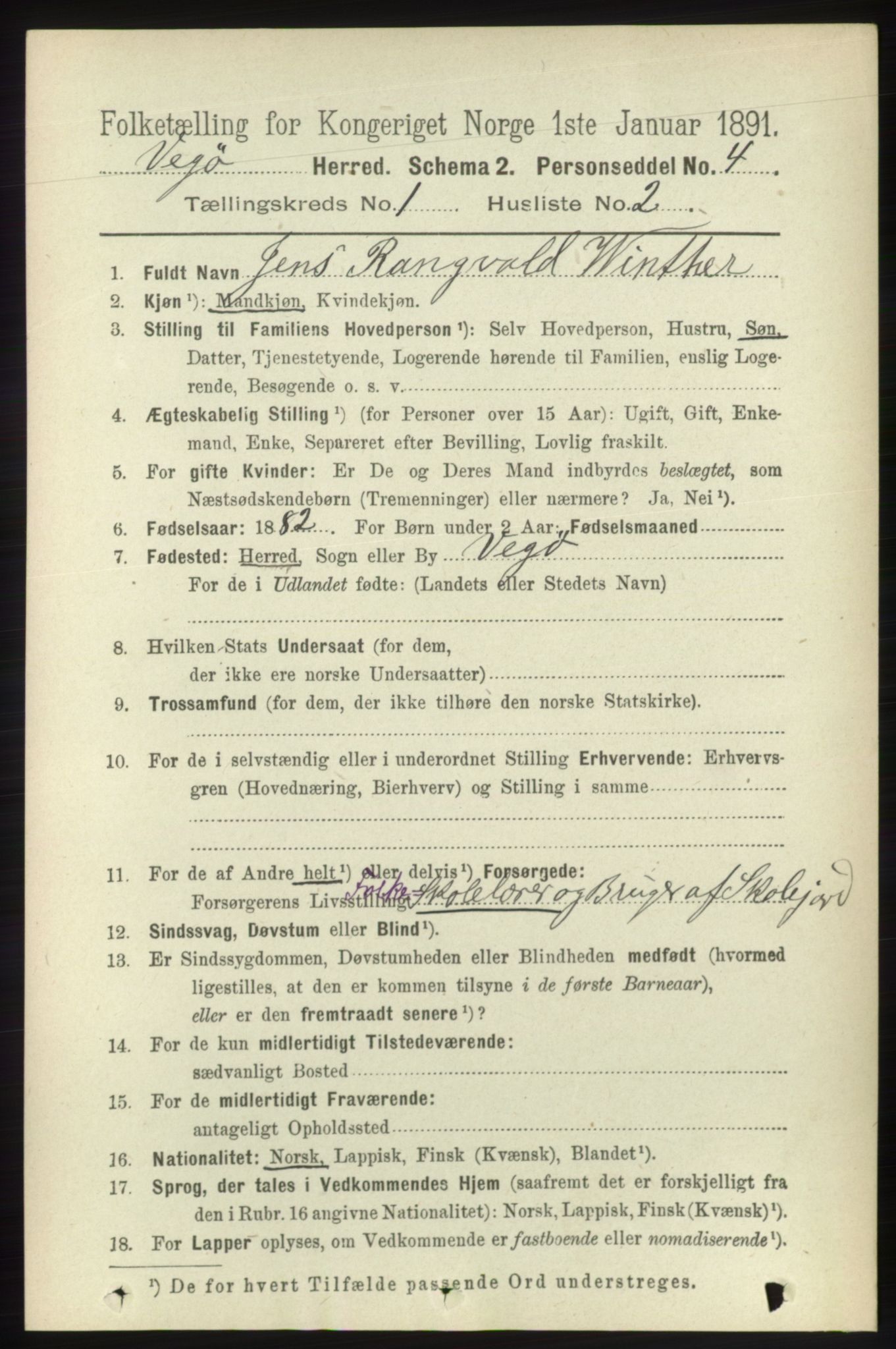 RA, 1891 census for 1815 Vega, 1891, p. 116