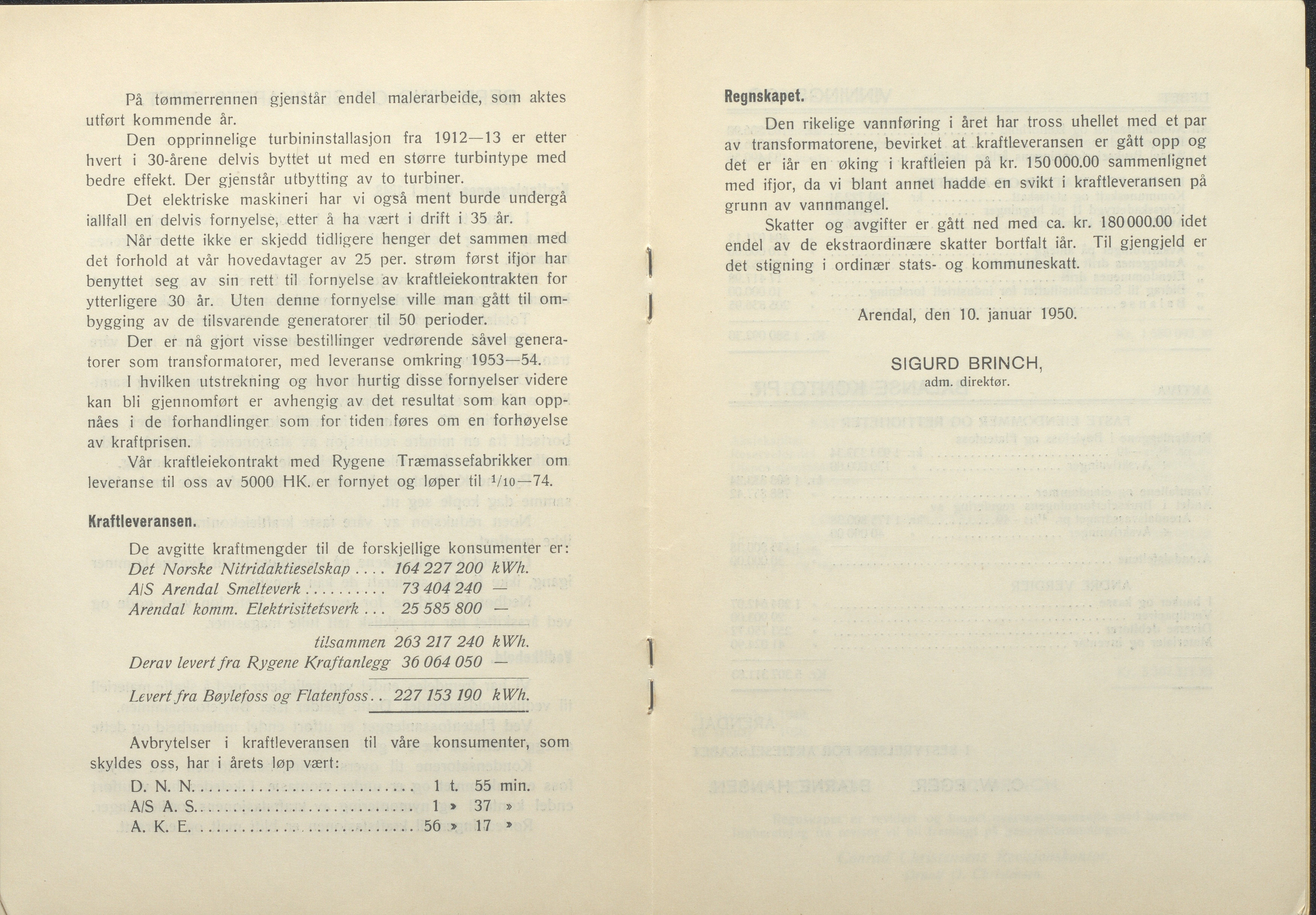 Arendals Fossekompani, AAKS/PA-2413/X/X01/L0001/0012: Beretninger, regnskap, balansekonto, gevinst- og tapskonto / Beretning, regnskap 1945 - 1962, 1945-1962, p. 28