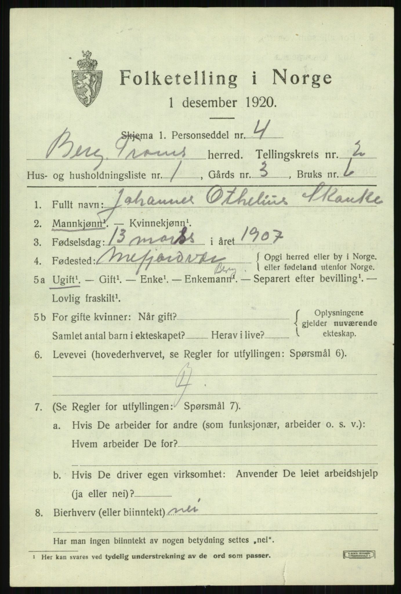 SATØ, 1920 census for Berg, 1920, p. 829