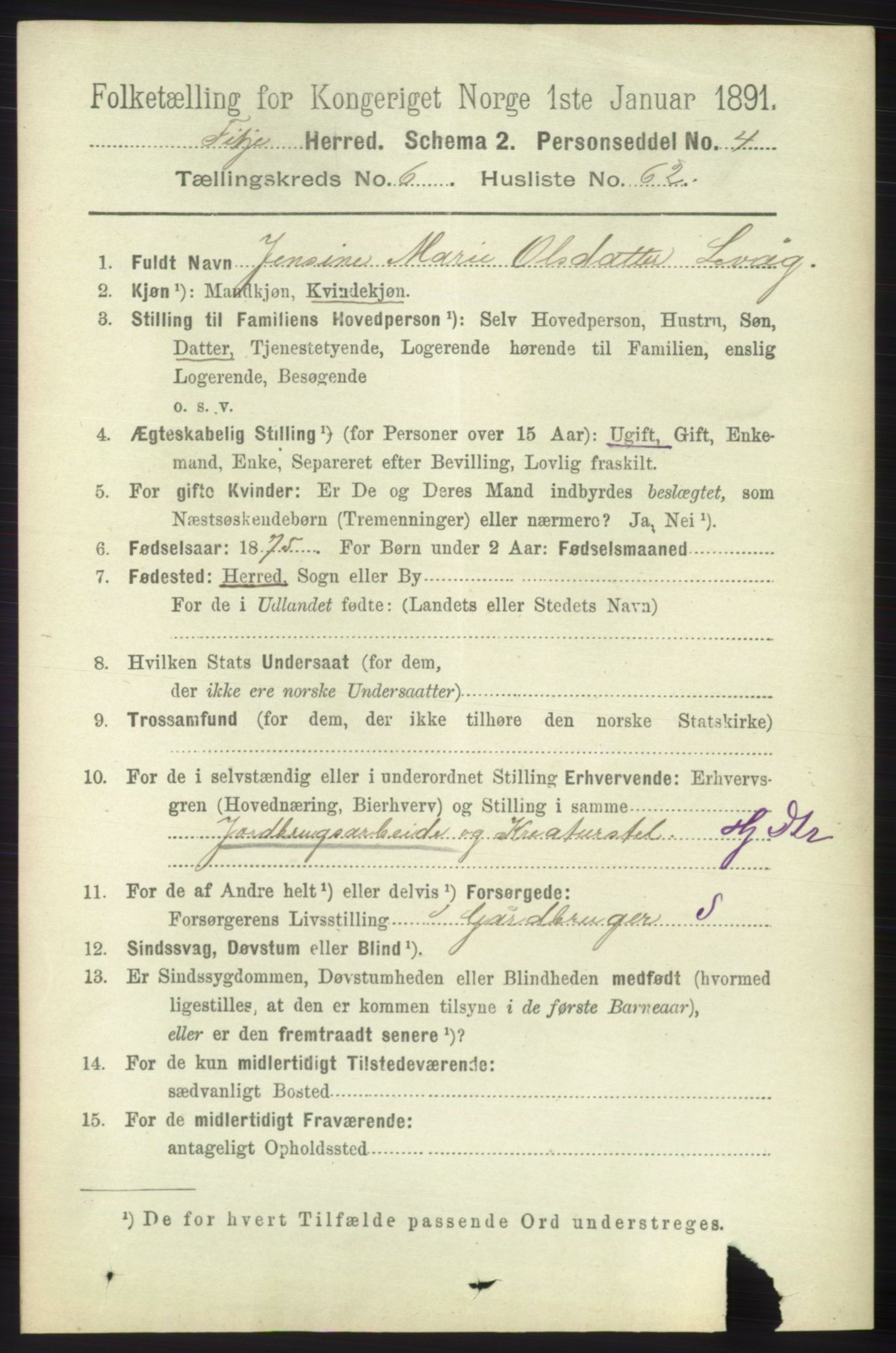 RA, 1891 census for 1222 Fitjar, 1891, p. 2742