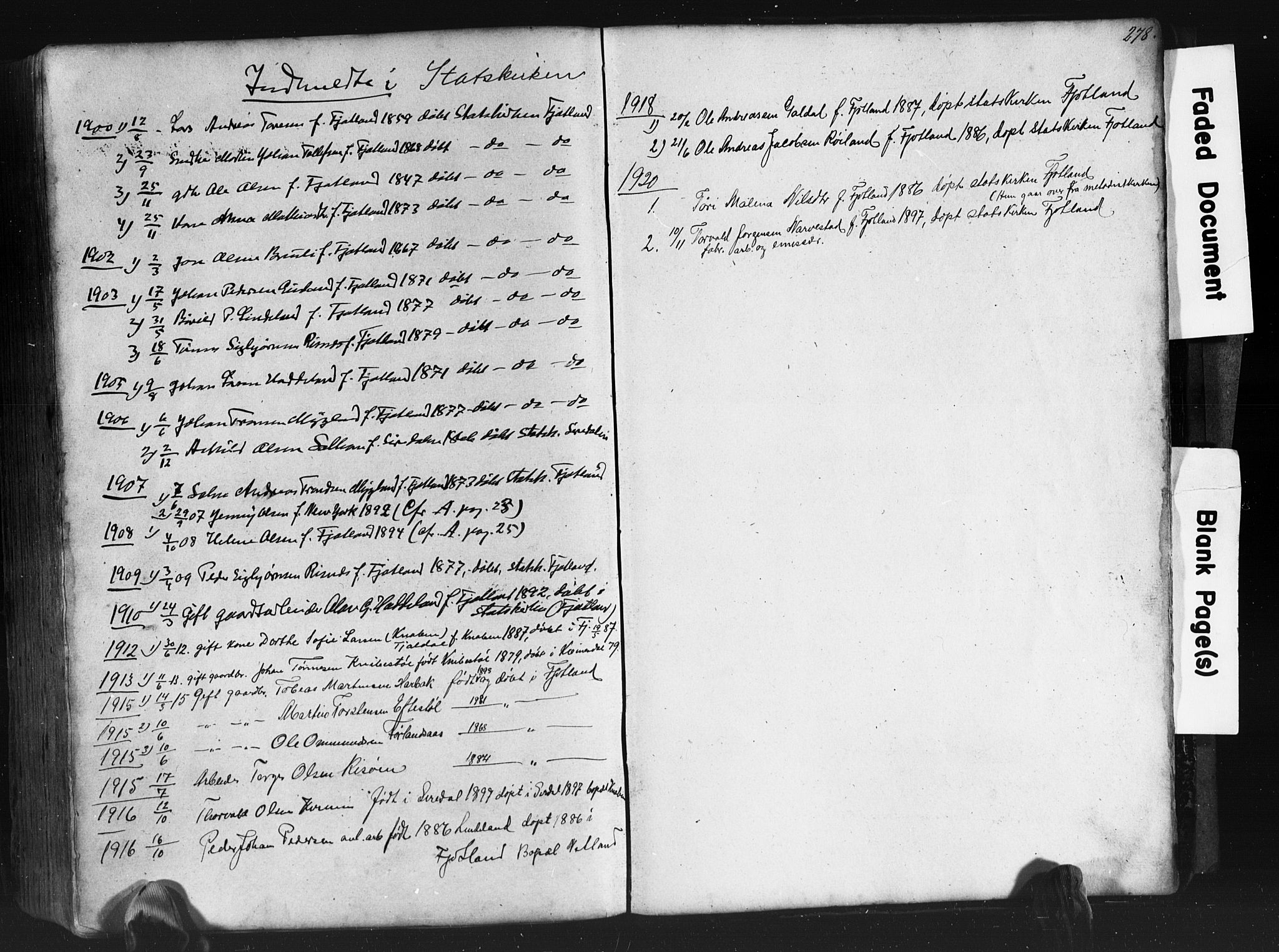 Fjotland sokneprestkontor, SAK/1111-0010/F/Fb/L0003: Parish register (copy) no. B 3, 1872-1924, p. 278