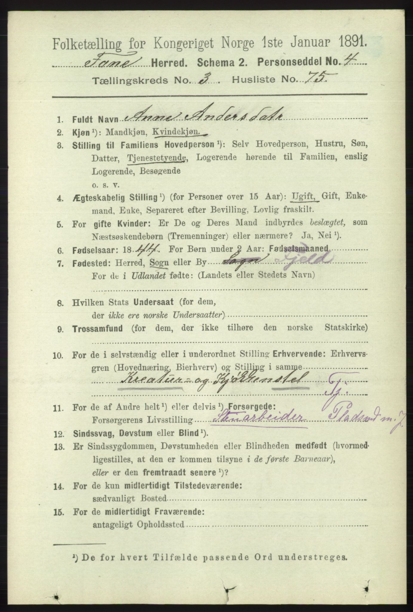 RA, 1891 census for 1249 Fana, 1891, p. 1516