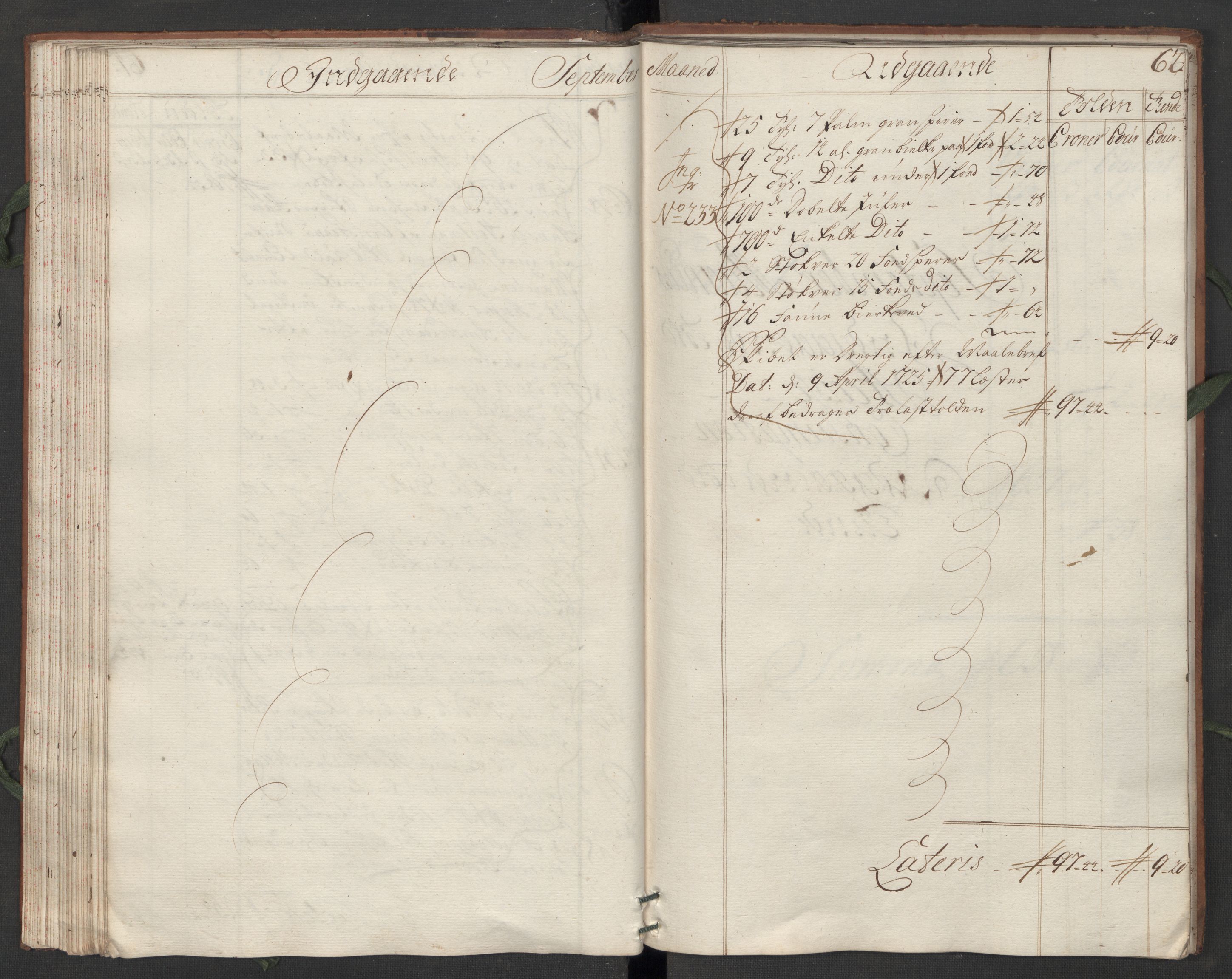 Generaltollkammeret, tollregnskaper, AV/RA-EA-5490/R07/L0009/0001: Tollregnskaper Sand / Hovedtollbok, 1731, p. 61b-62a