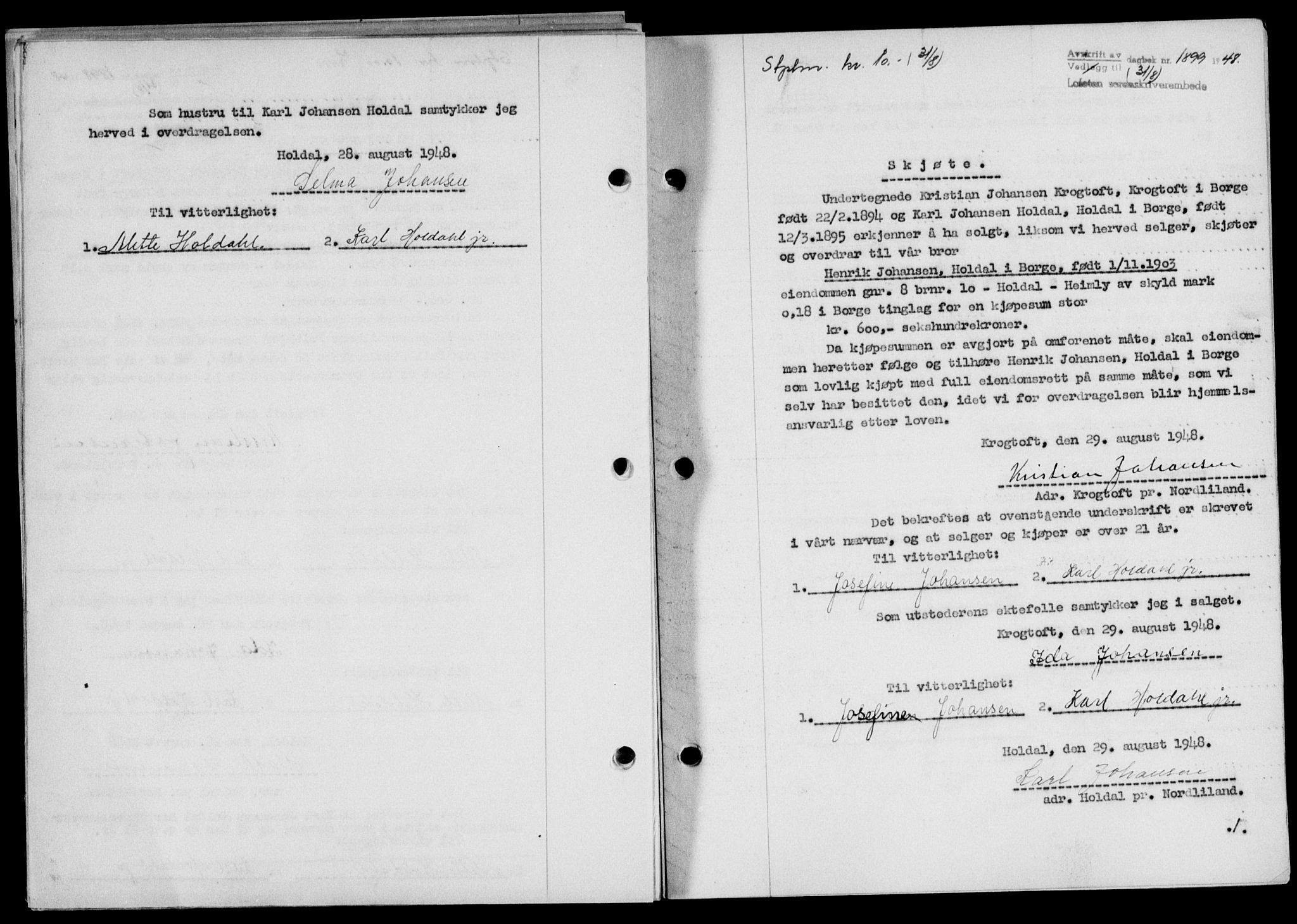 Lofoten sorenskriveri, SAT/A-0017/1/2/2C/L0019a: Mortgage book no. 19a, 1948-1948, Diary no: : 1899/1948