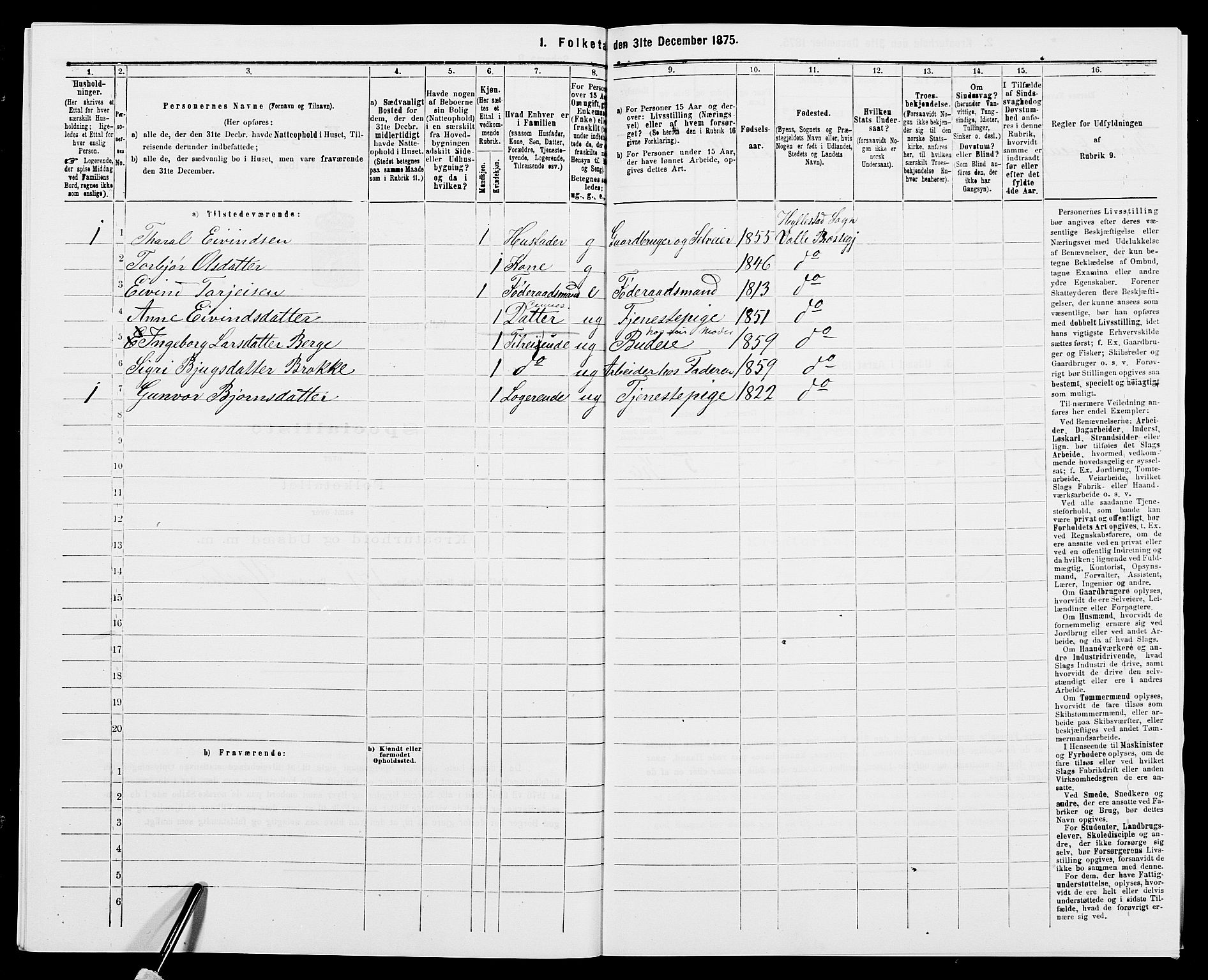 SAK, 1875 census for 0940P Valle, 1875, p. 158