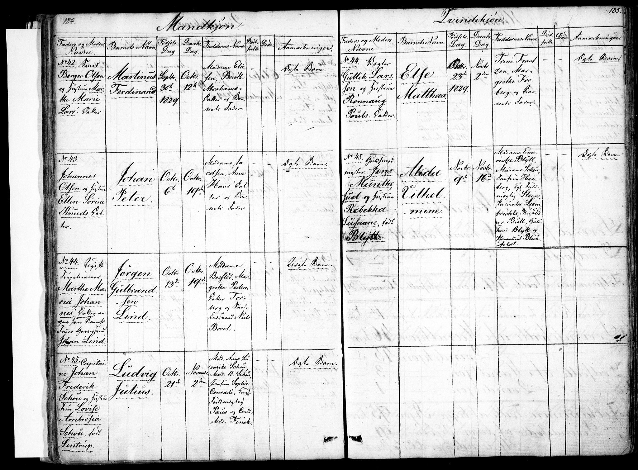 Rikshospitalet prestekontor Kirkebøker, SAO/A-10309b/F/L0001: Parish register (official) no. 1, 1818-1832, p. 184-185