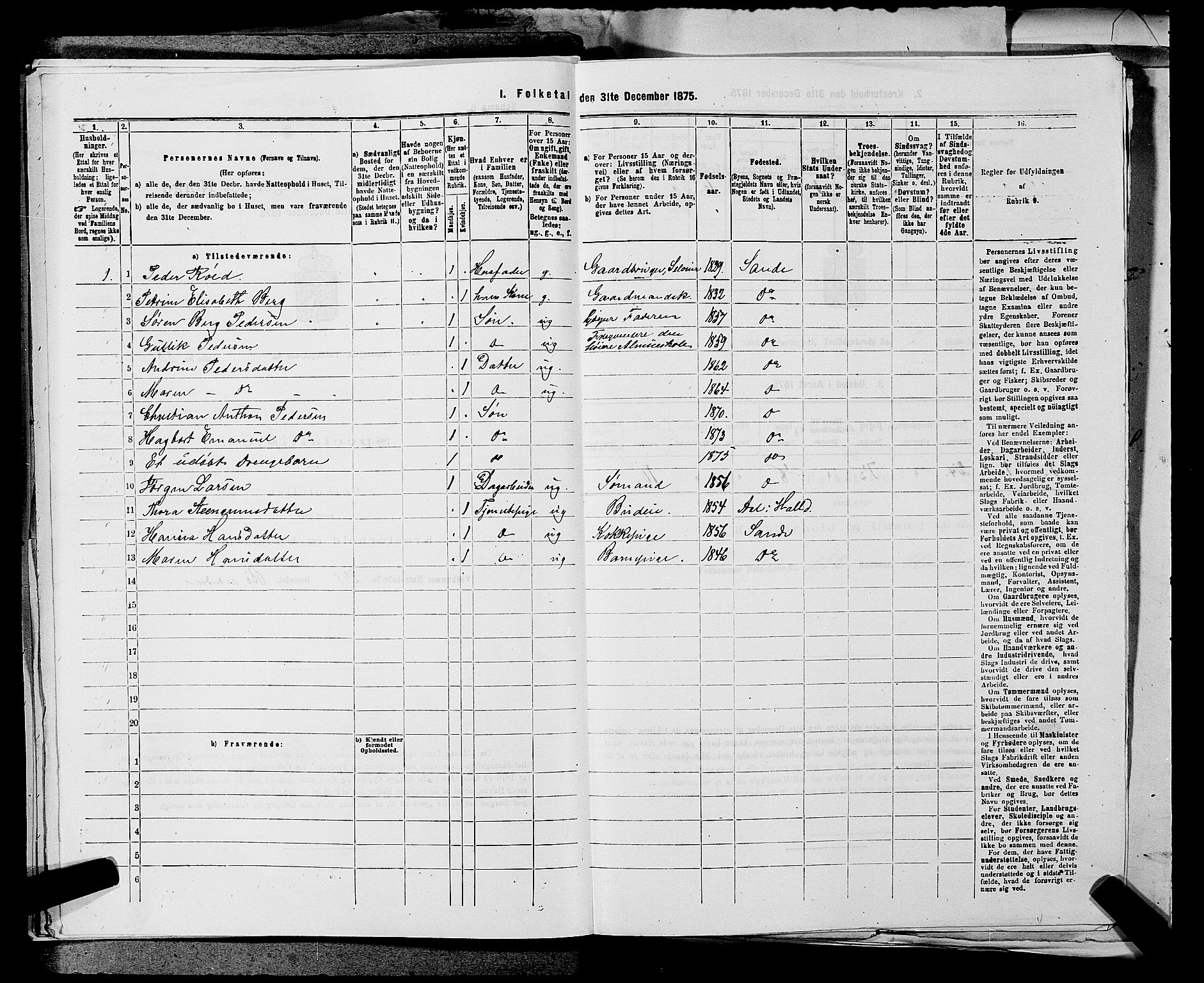 SAKO, 1875 census for 0713P Sande, 1875, p. 457