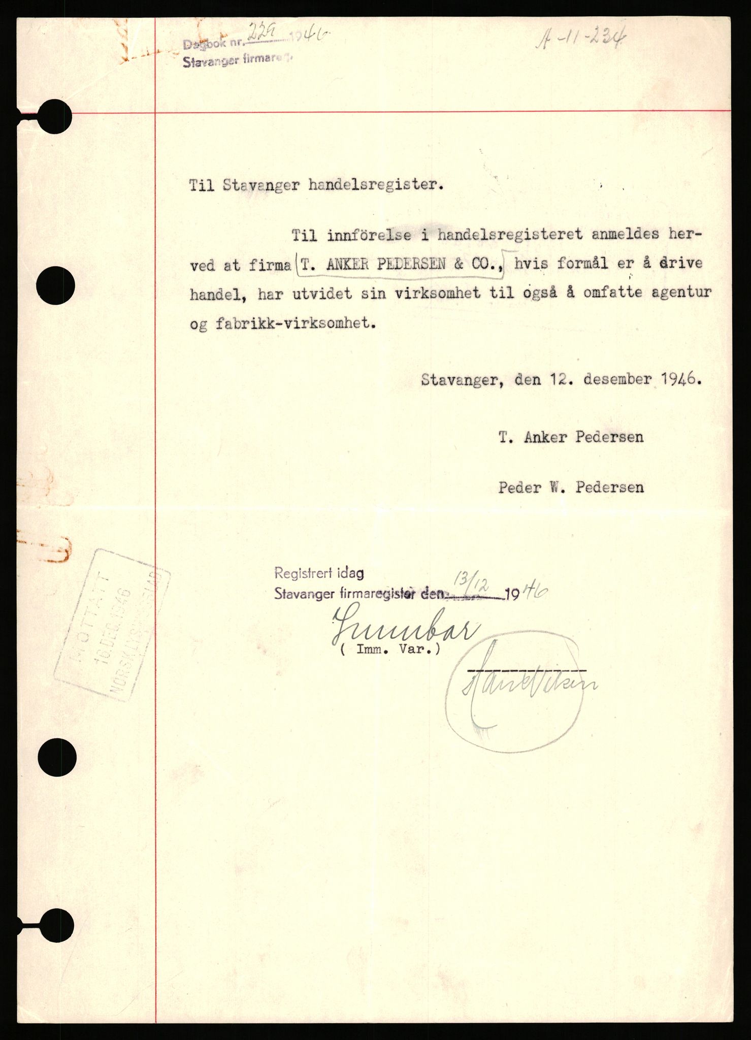 Stavanger byfogd, SAST/A-101408/002/J/Jd/Jde/L0002: Registreringsmeldinger og bilag. Enkeltmannsforetak, 351-750, 1905-1987, p. 245