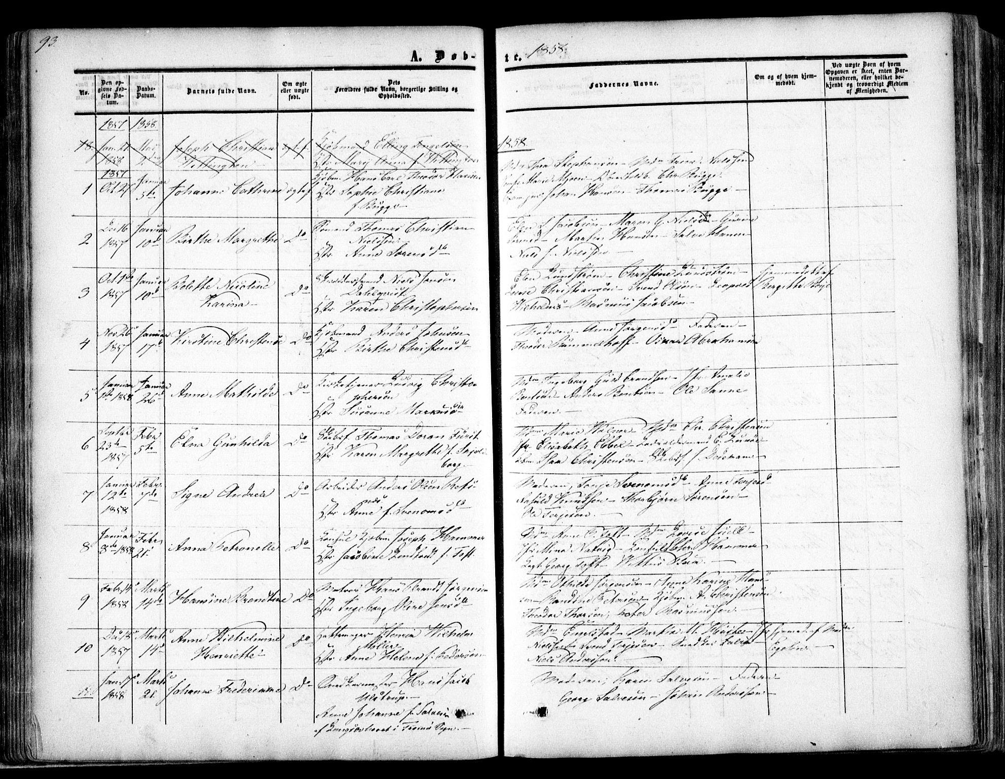 Arendal sokneprestkontor, Trefoldighet, AV/SAK-1111-0040/F/Fa/L0006: Parish register (official) no. A 6, 1855-1868, p. 93