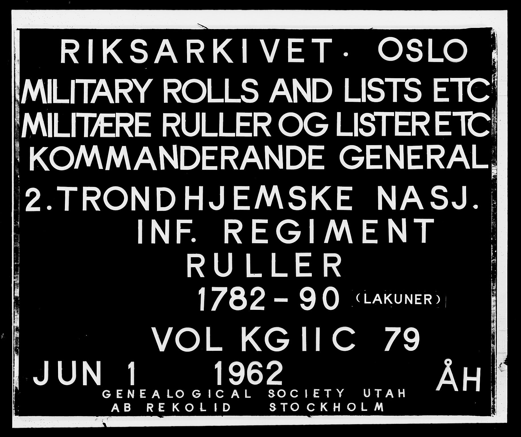 Generalitets- og kommissariatskollegiet, Det kongelige norske kommissariatskollegium, RA/EA-5420/E/Eh/L0079: 2. Trondheimske nasjonale infanteriregiment, 1782-1789, p. 1