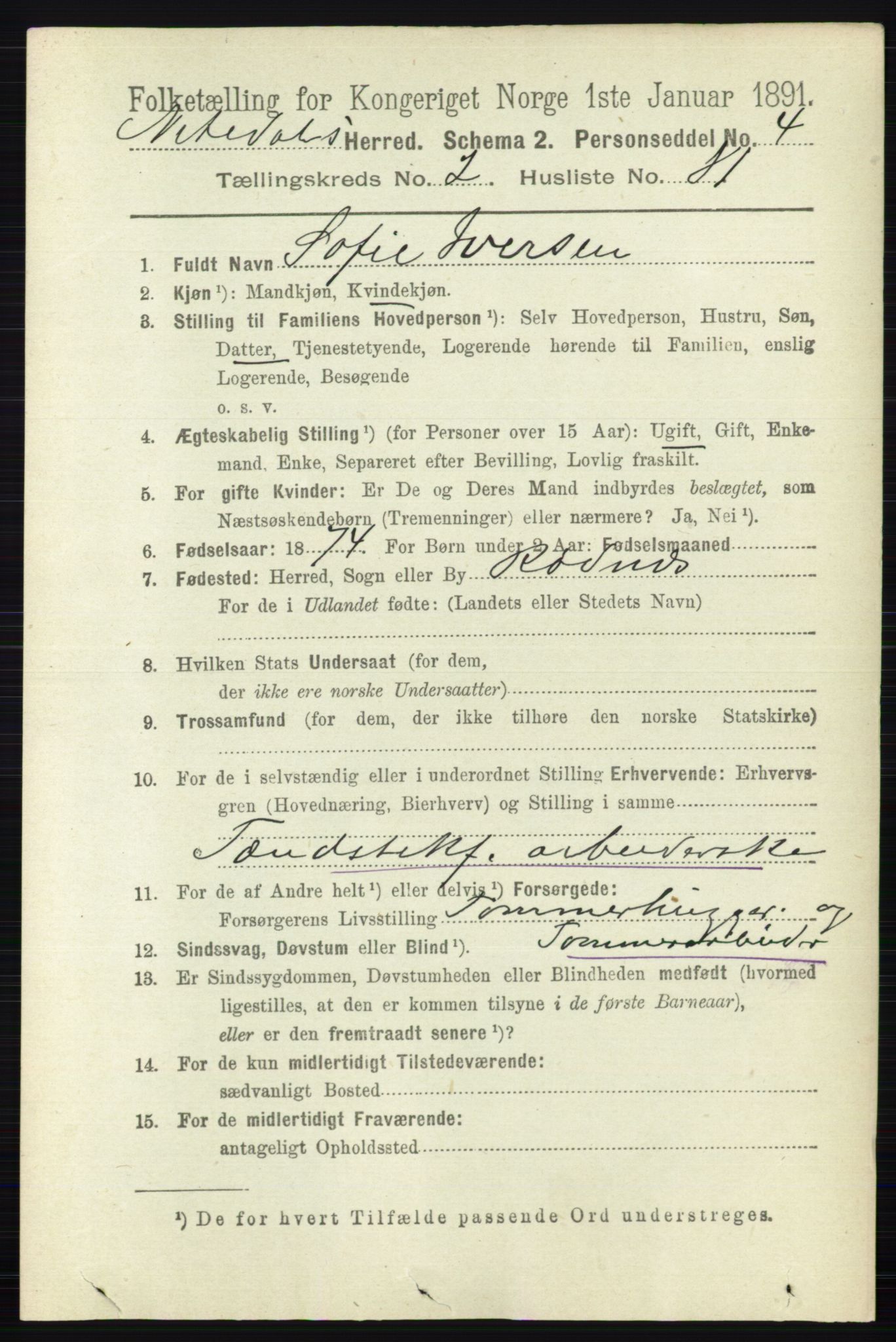 RA, 1891 census for 0233 Nittedal, 1891, p. 1109